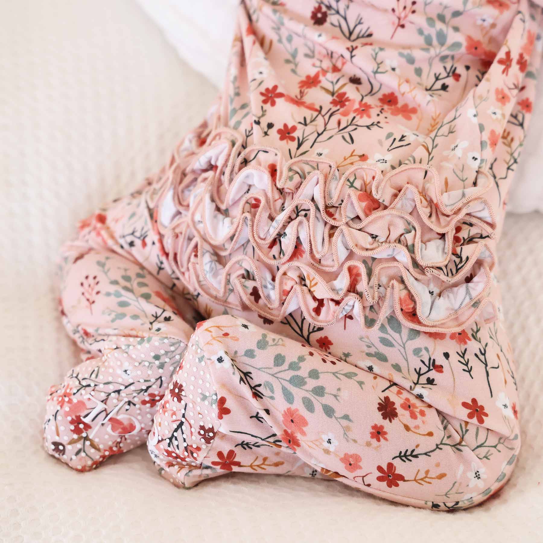 Autumn Blooms Ruffle Zipper Footie - Image 3