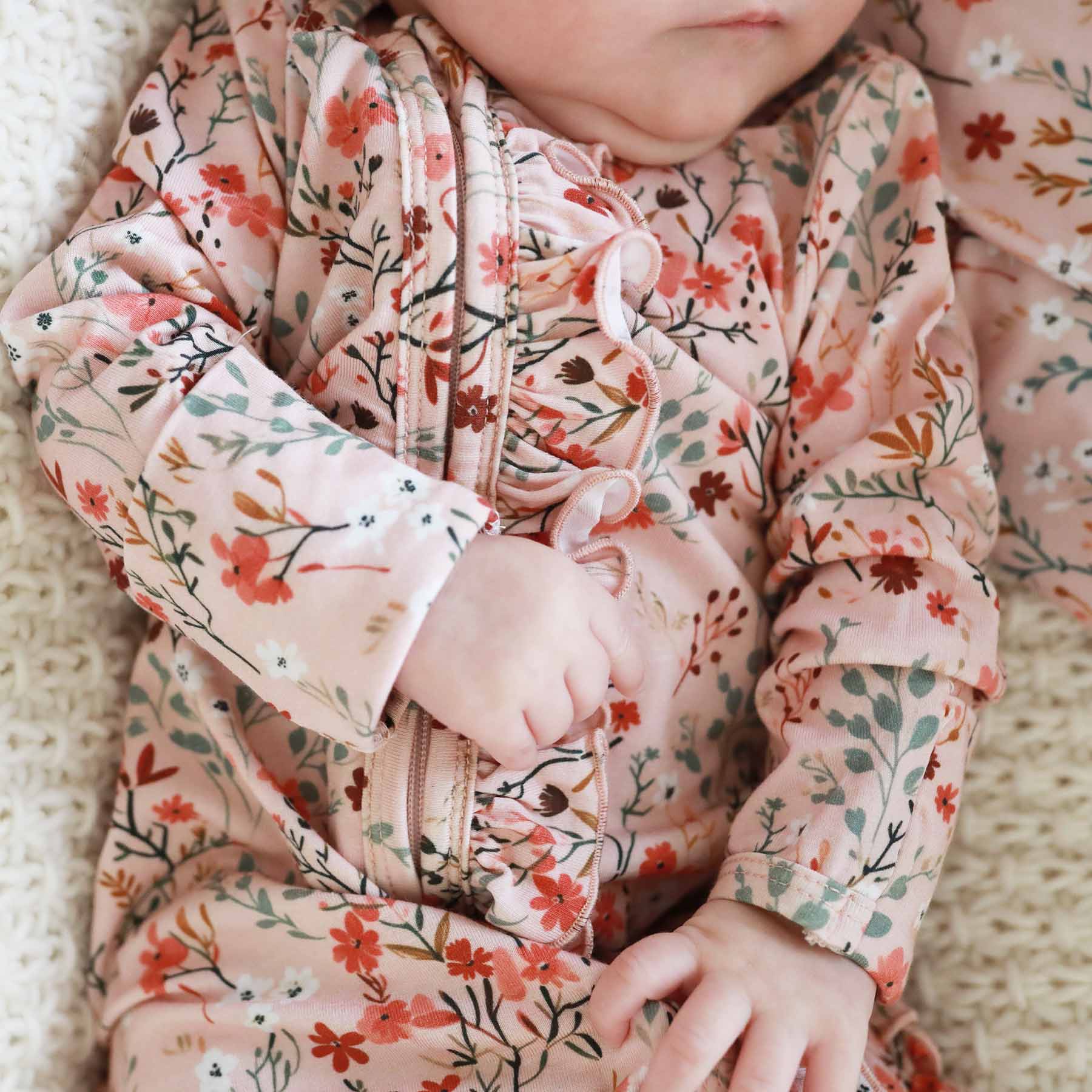 Autumn Blooms Ruffle Zipper Footie - Image 5