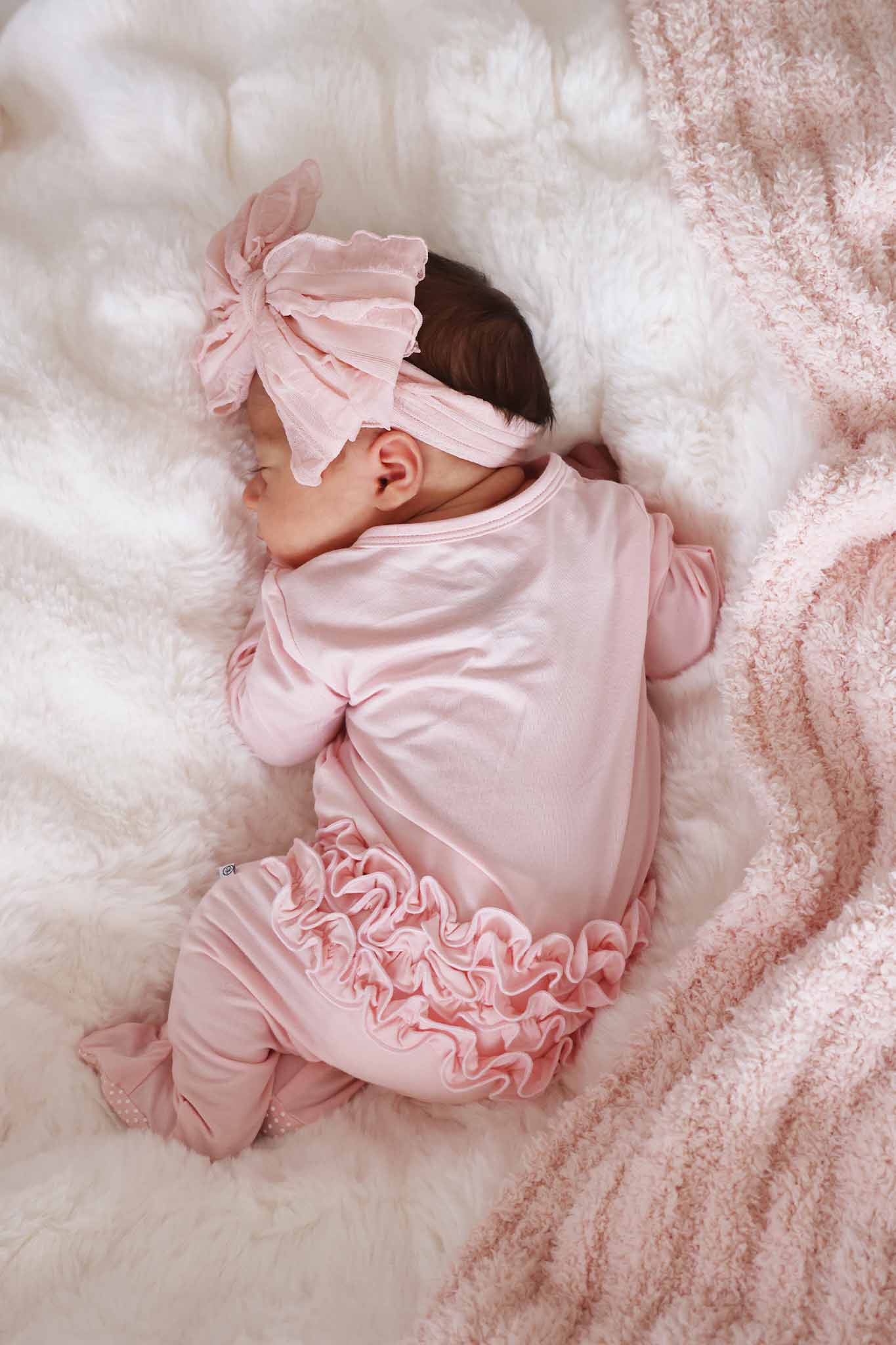 Baby Pink Bamboo Ruffle Zipper Footie - Image 5