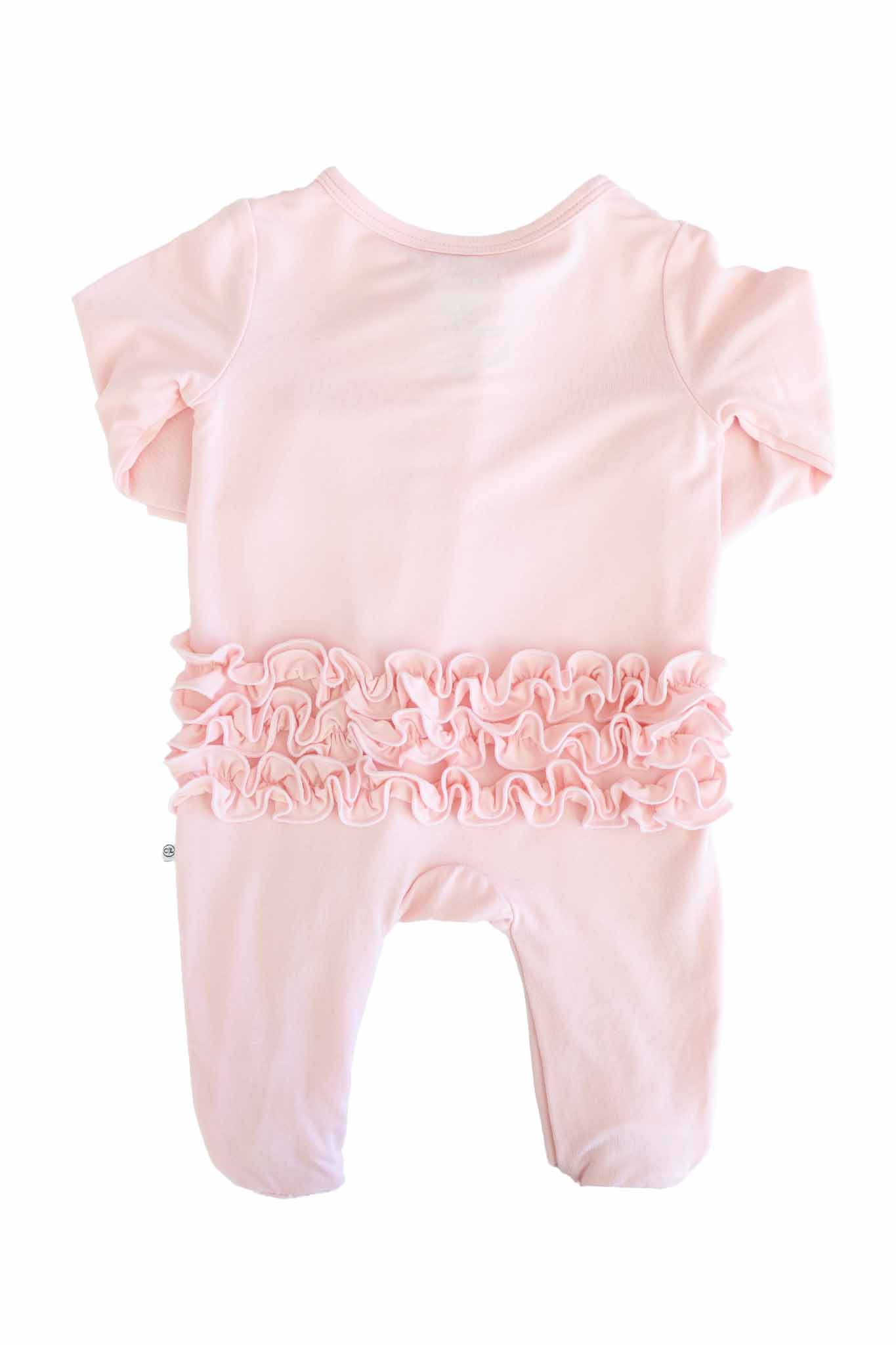 Baby Pink Bamboo Ruffle Zipper Footie - Image 7