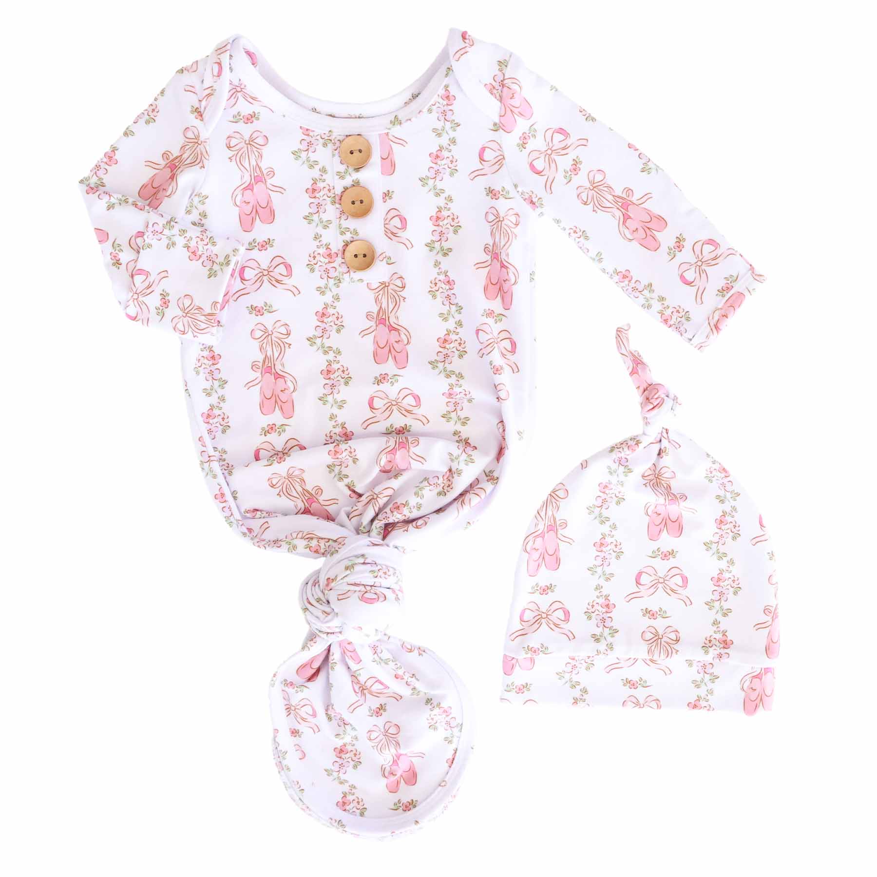 Ballet Blossoms Newborn Baby Knot Gown & Hat Set - Image 2