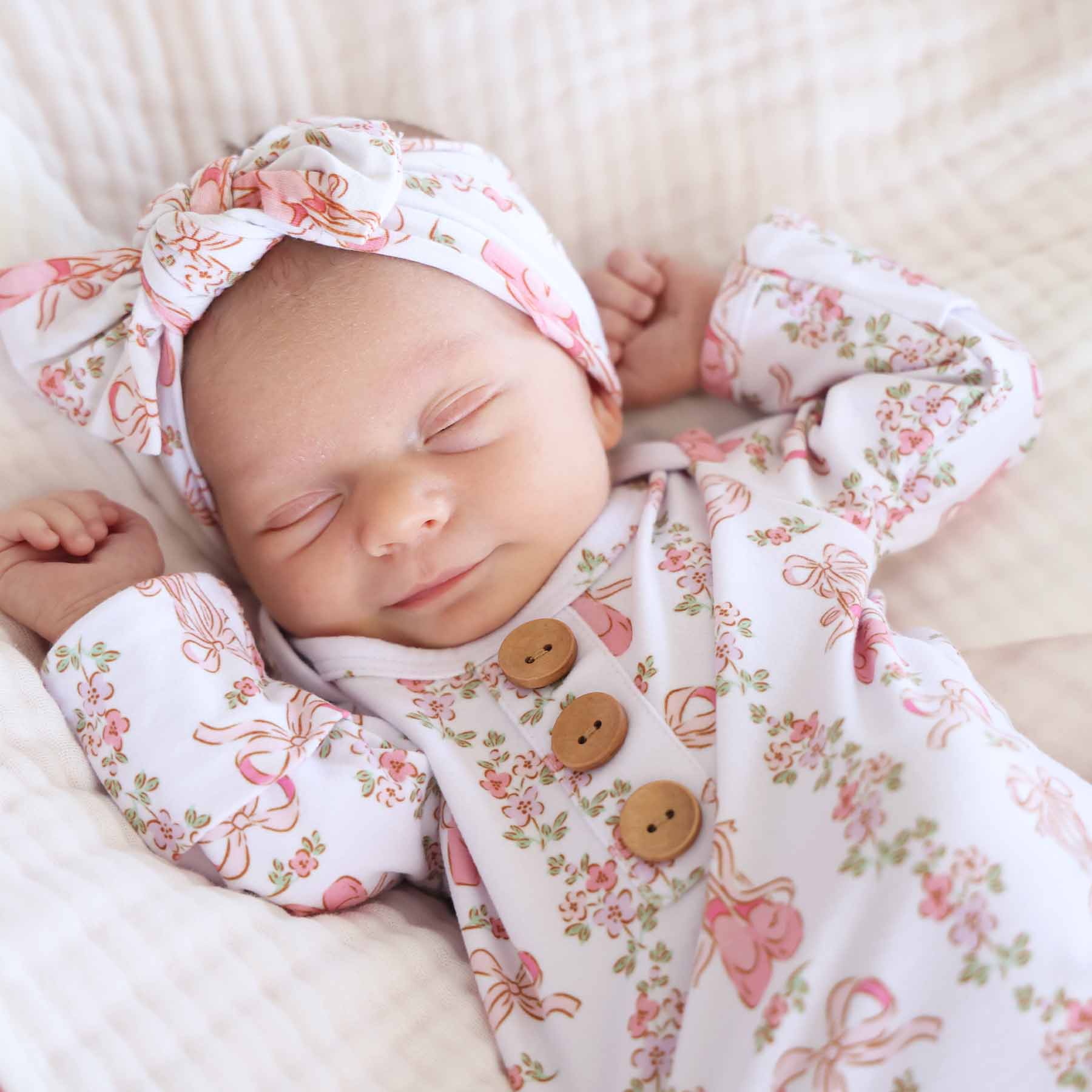 Ballet Blossoms Newborn Baby Knot Gown & Hat Set - Image 8