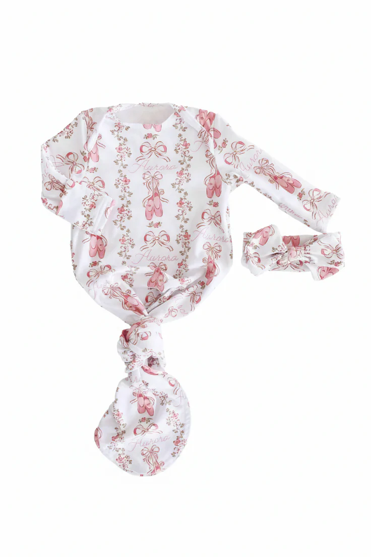 Ballet Blossoms Personalized Newborn Baby Knot Gown - Image 2