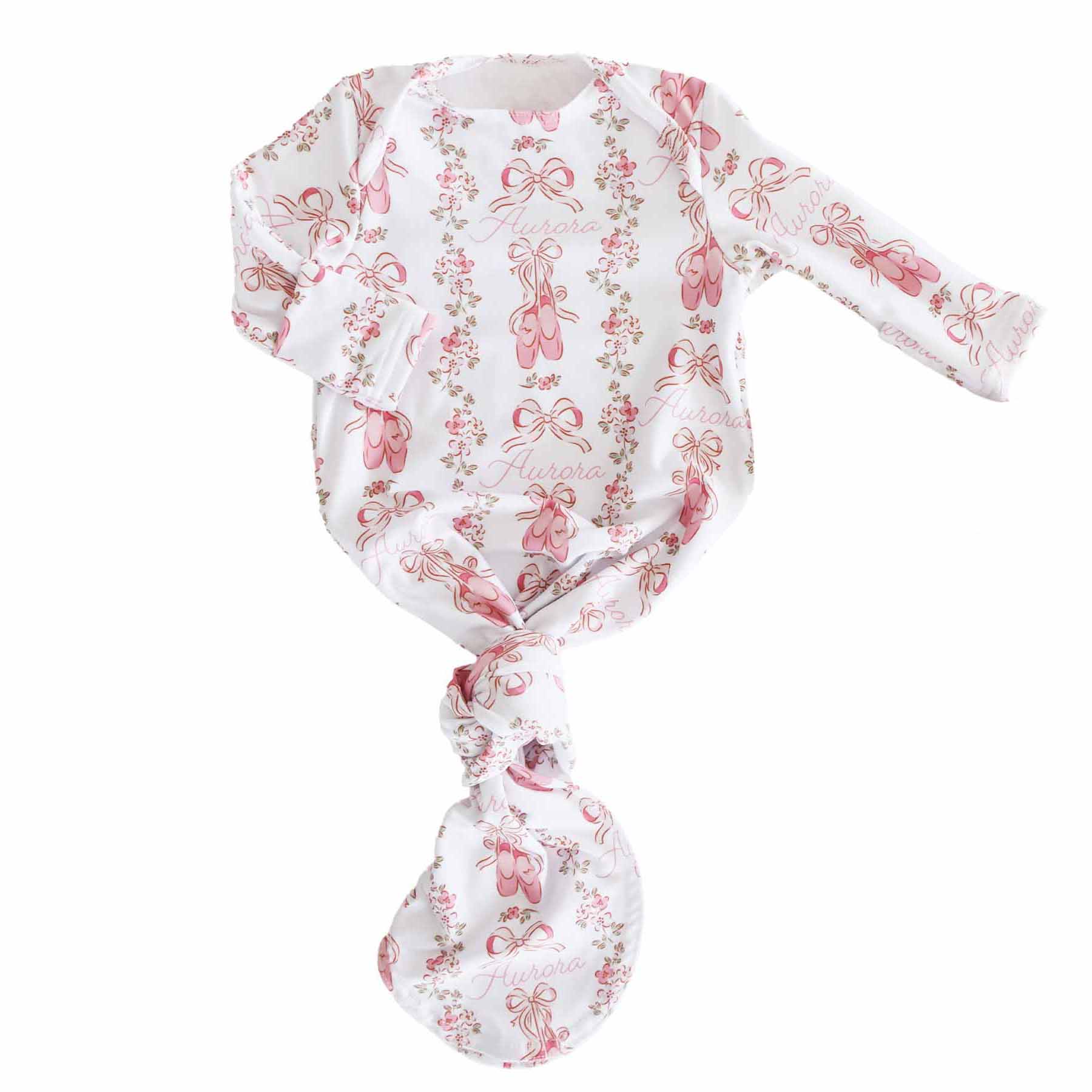 Ballet Blossoms Personalized Newborn Baby Knot Gown - Image 3