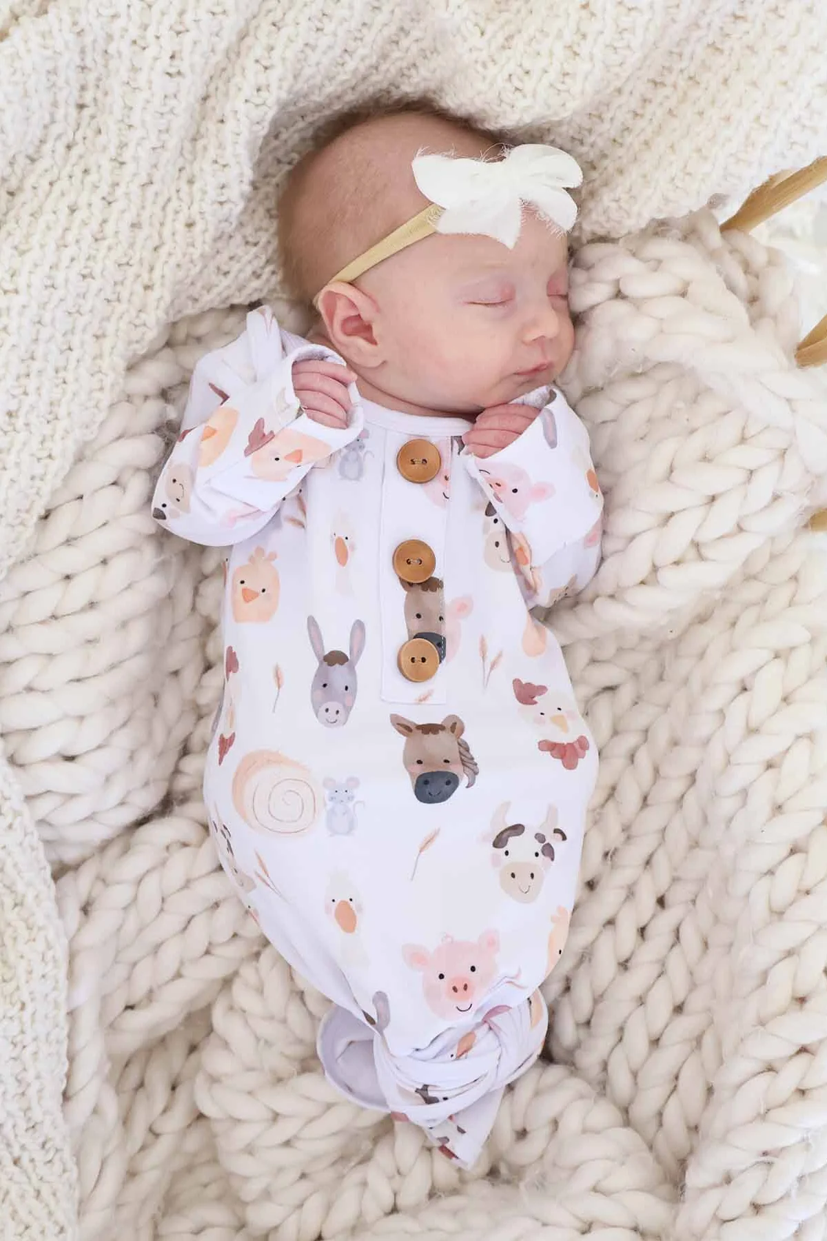 Barnyard Buddies Newborn Baby Knot Gown & Hat Set - Image 4