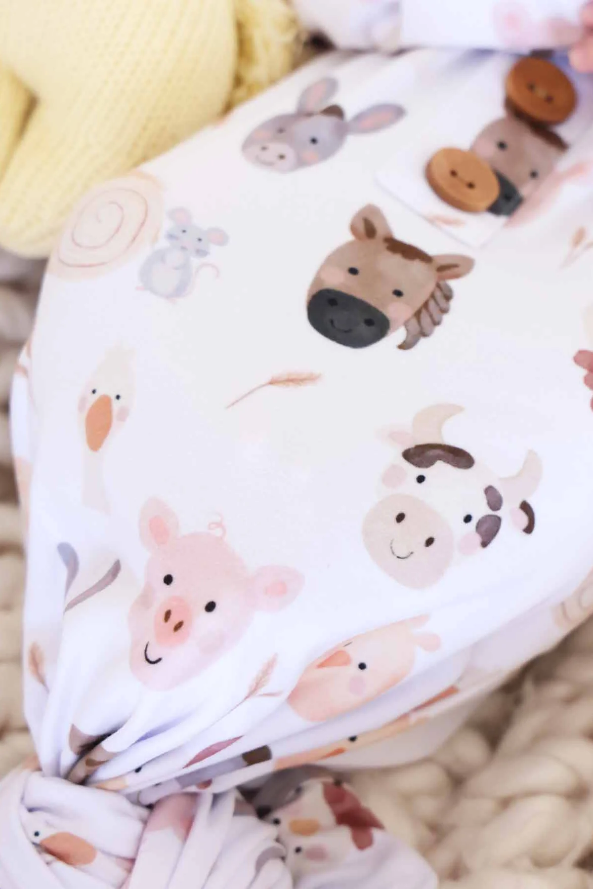 Barnyard Buddies Newborn Baby Knot Gown & Hat Set - Image 5