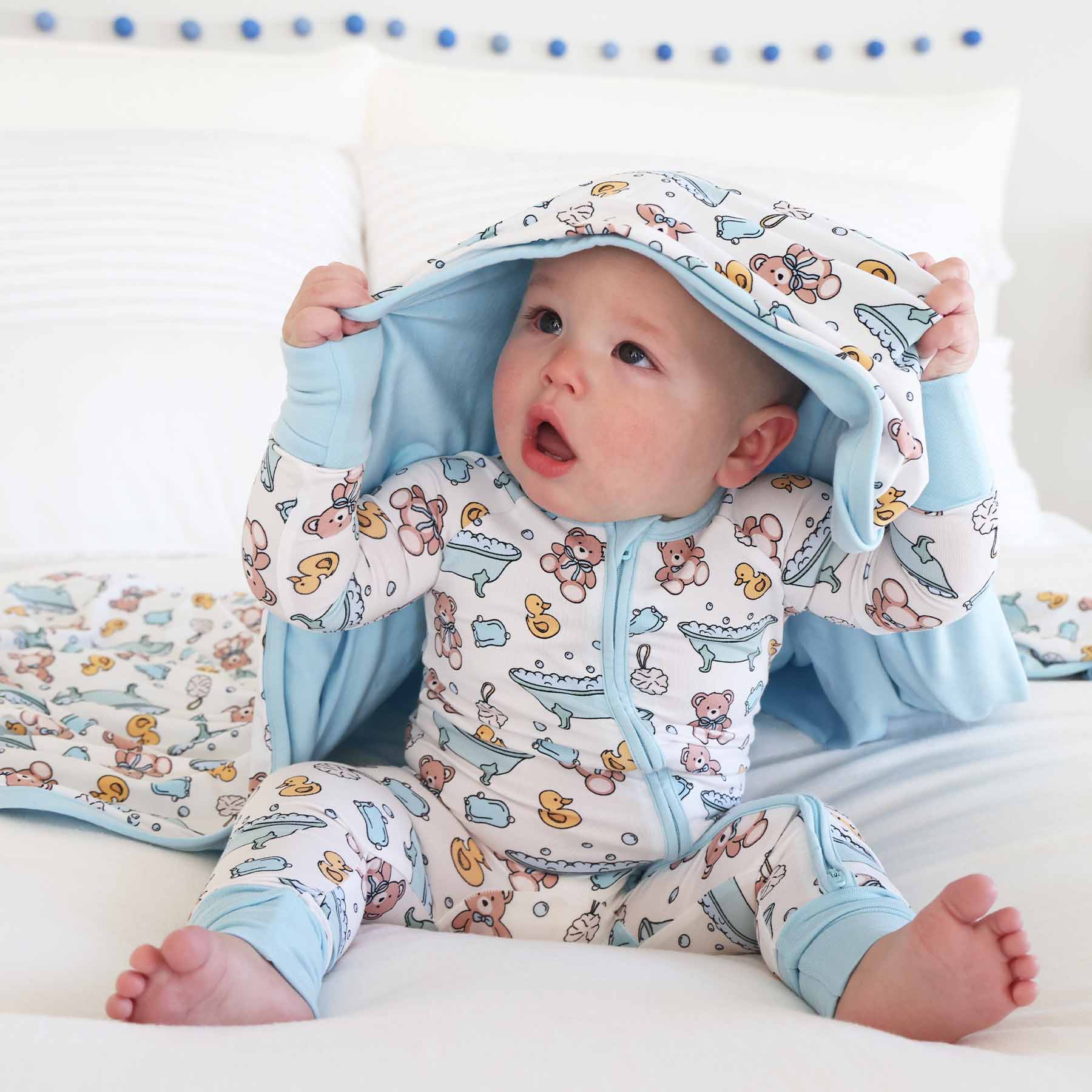 Bathtime Besties Double Sided Bamboo Blanket | Blue - Image 3