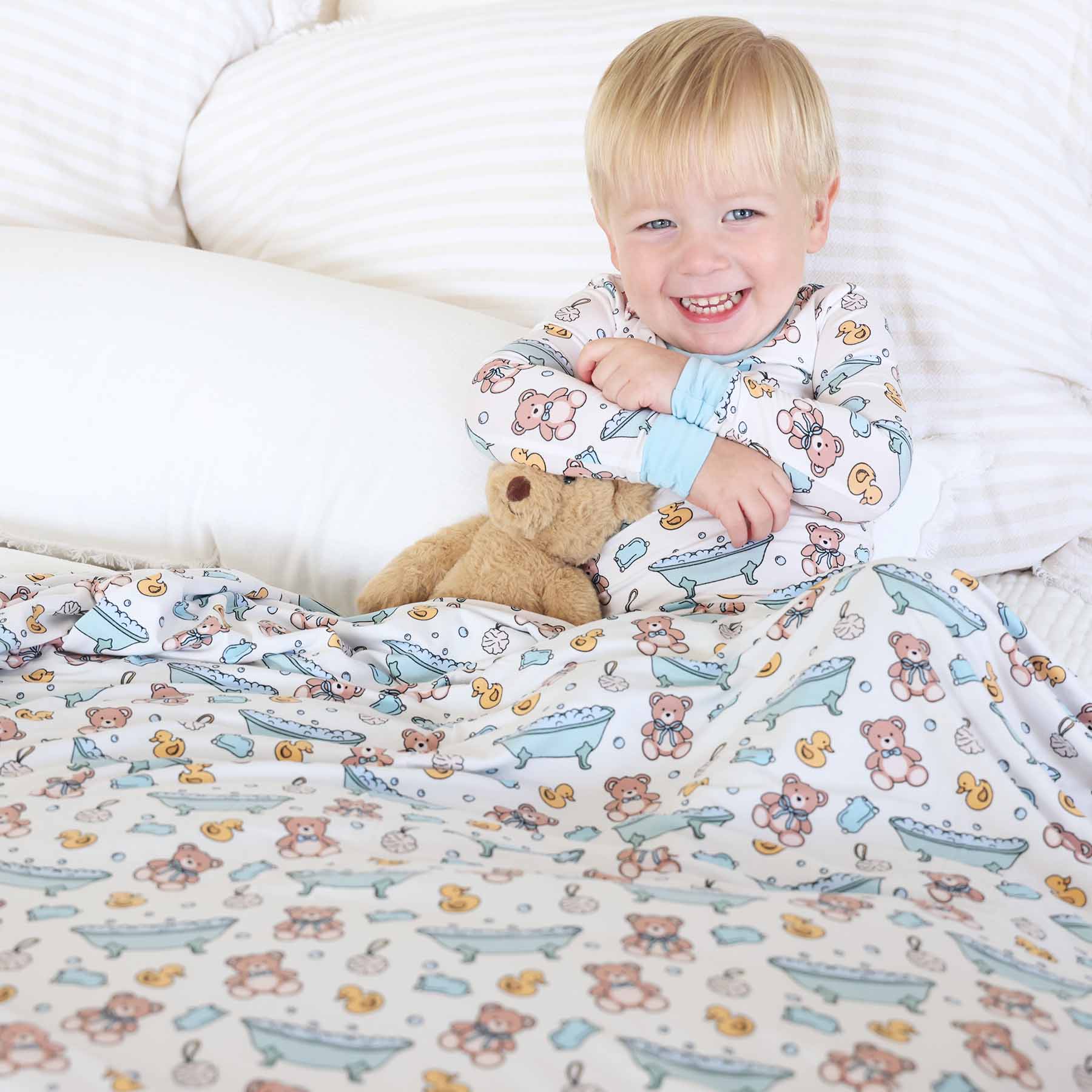 Bathtime Besties Double Sided Bamboo Blanket | Blue - Image 4