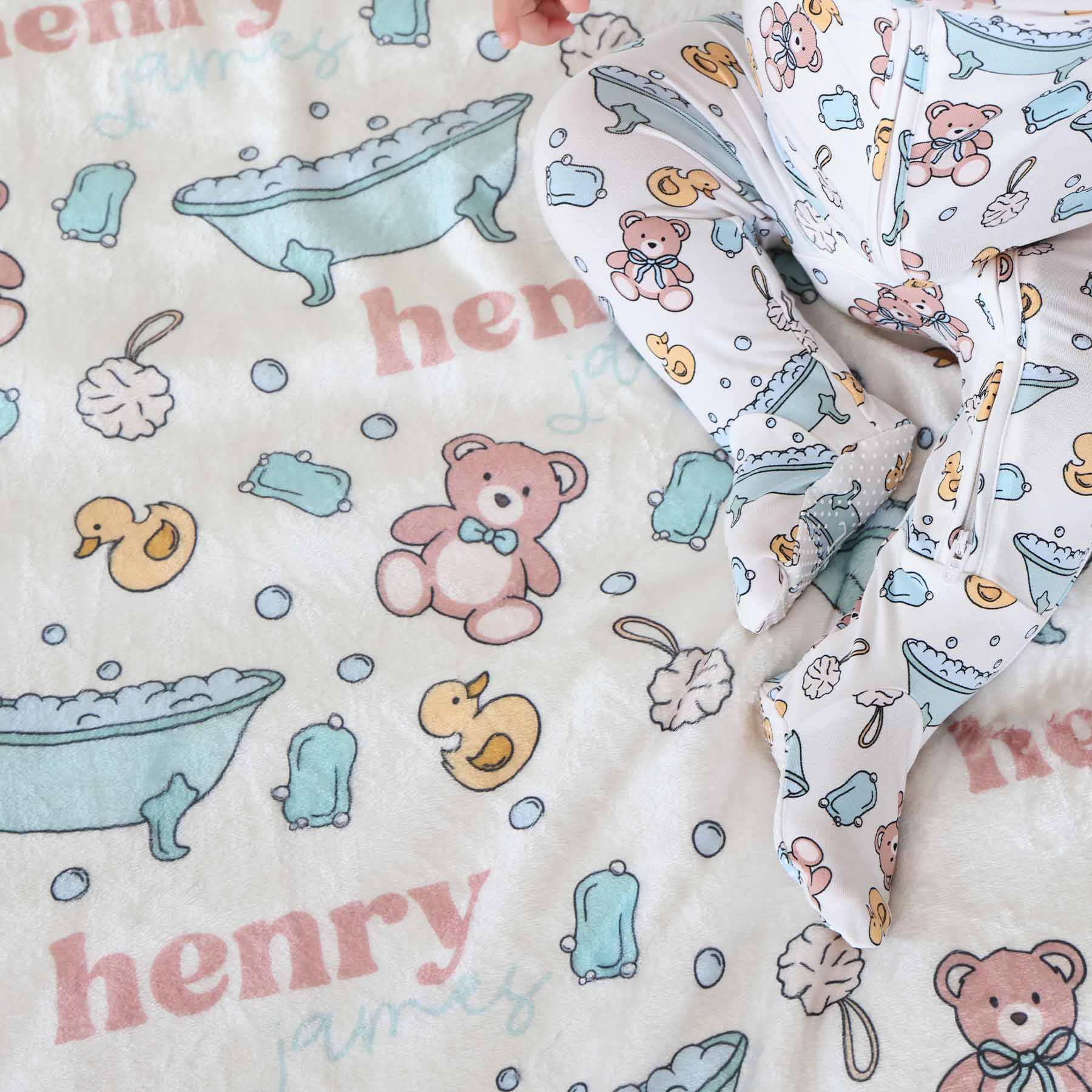 Bathtime Besties Personalized Kids Blanket | Blue - Image 2