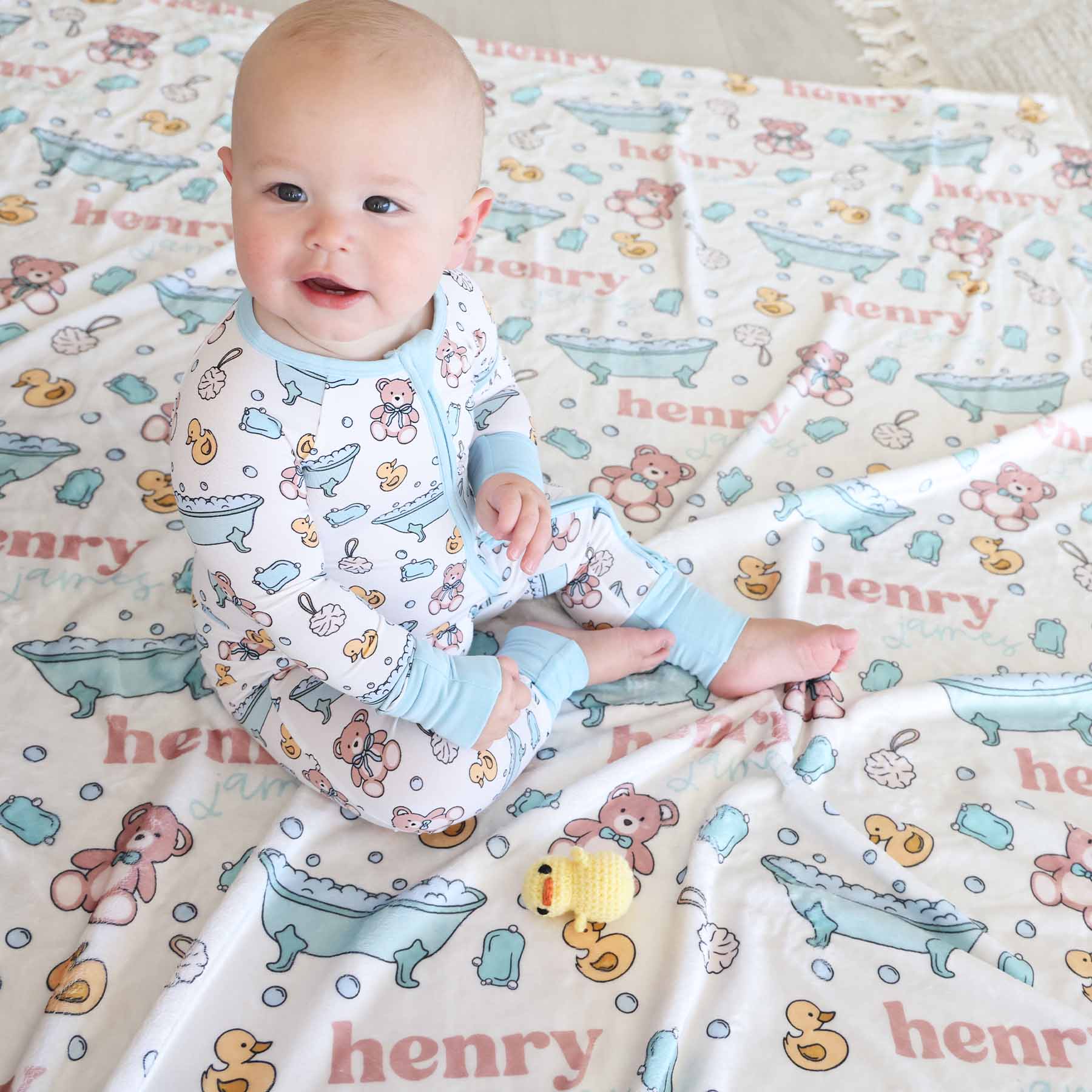 Bathtime Besties Personalized Kids Blanket | Blue - Image 3