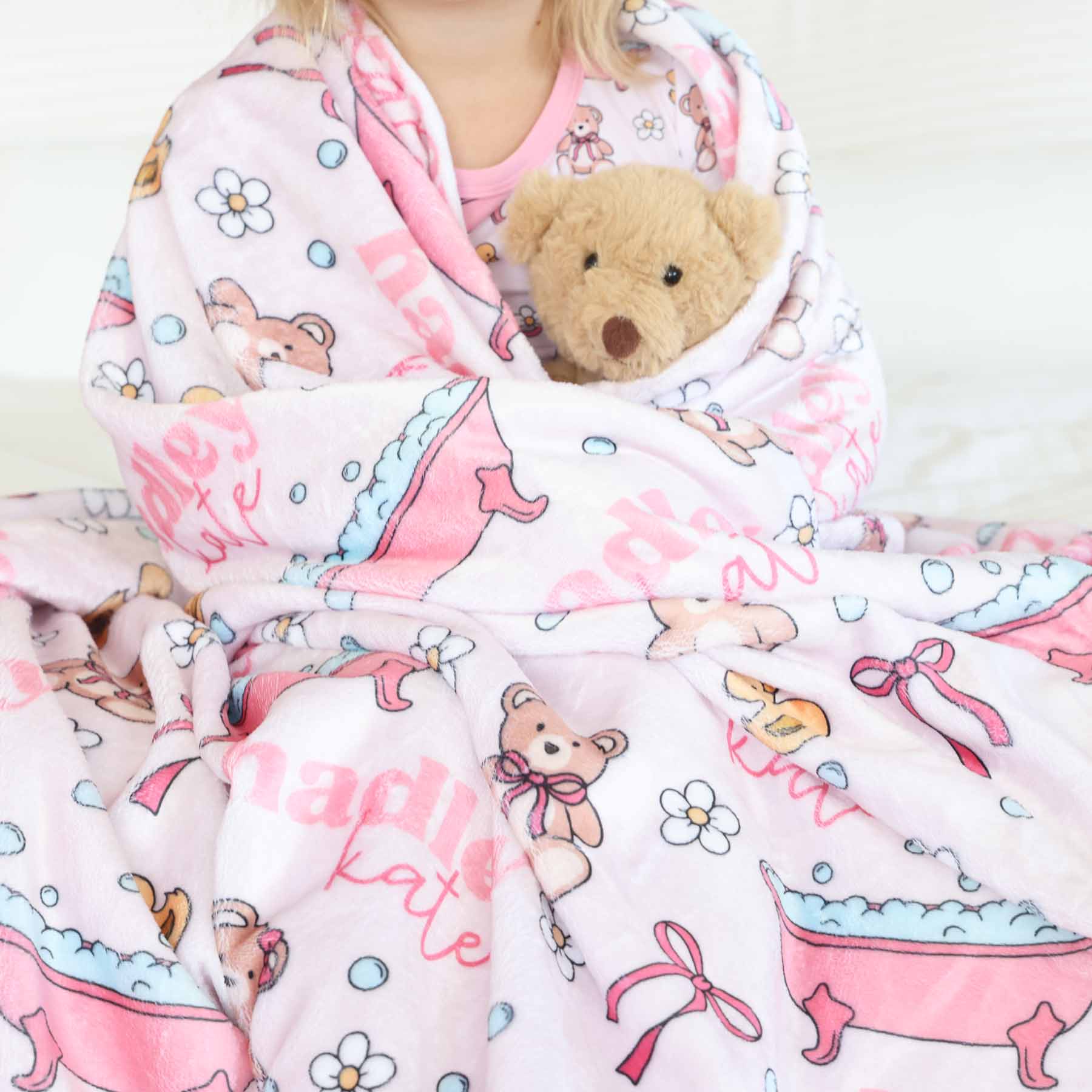 Bathtime Besties Personalized Kids Blanket | Pink - Image 4