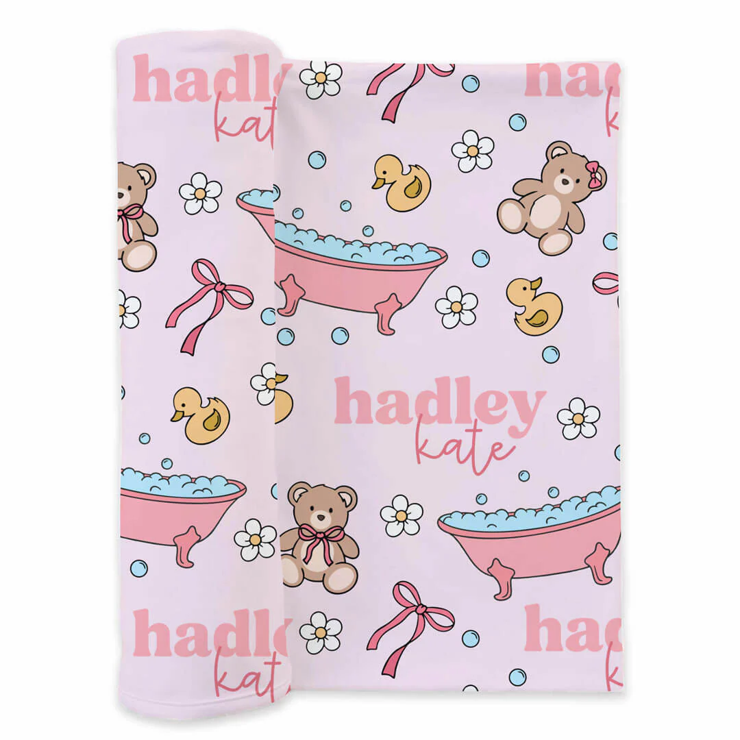 Bathtime Besties Personalized Swaddle Blanket | Pink - Image 2