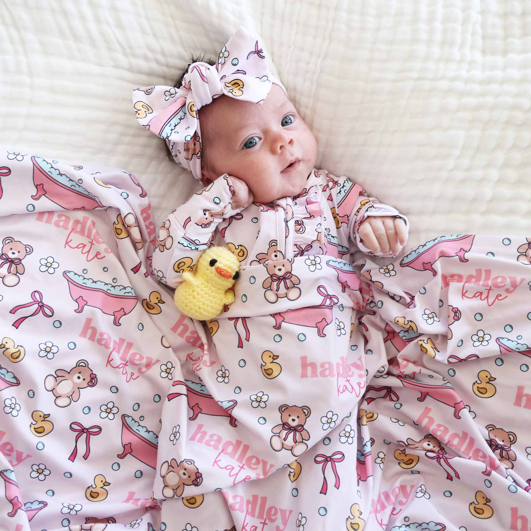 Bathtime Besties Personalized Swaddle Blanket | Pink - Image 3