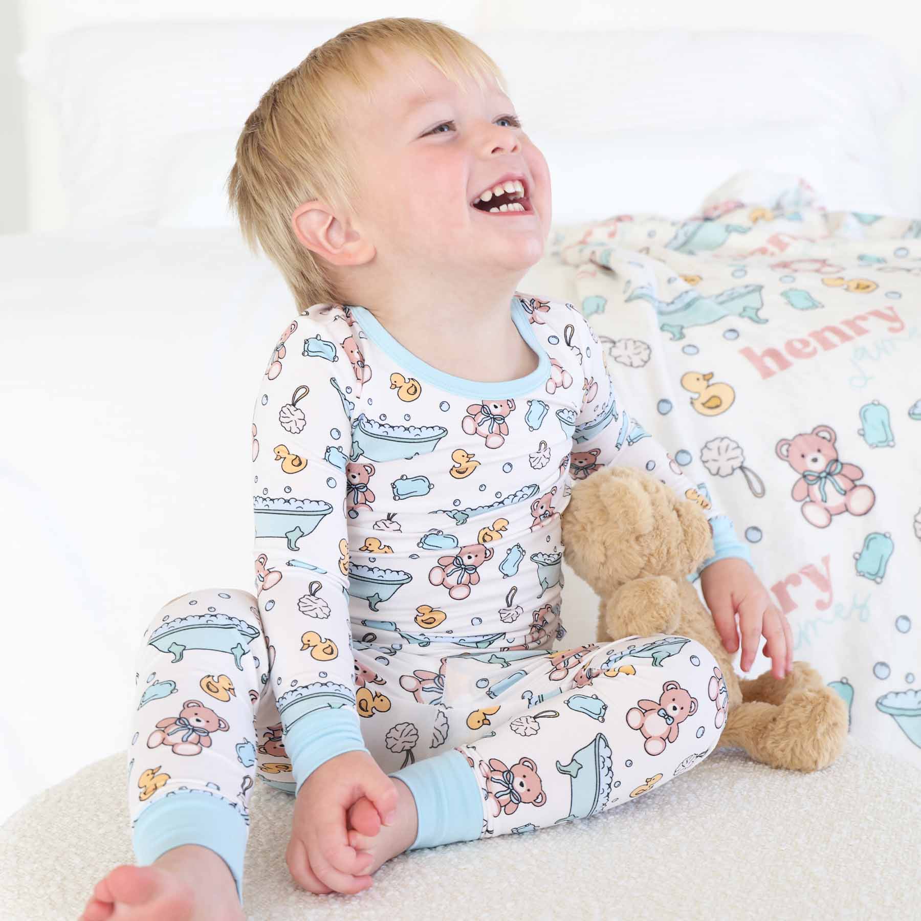 Bathtime Besties Two Piece Pajama Set | Blue - Image 3