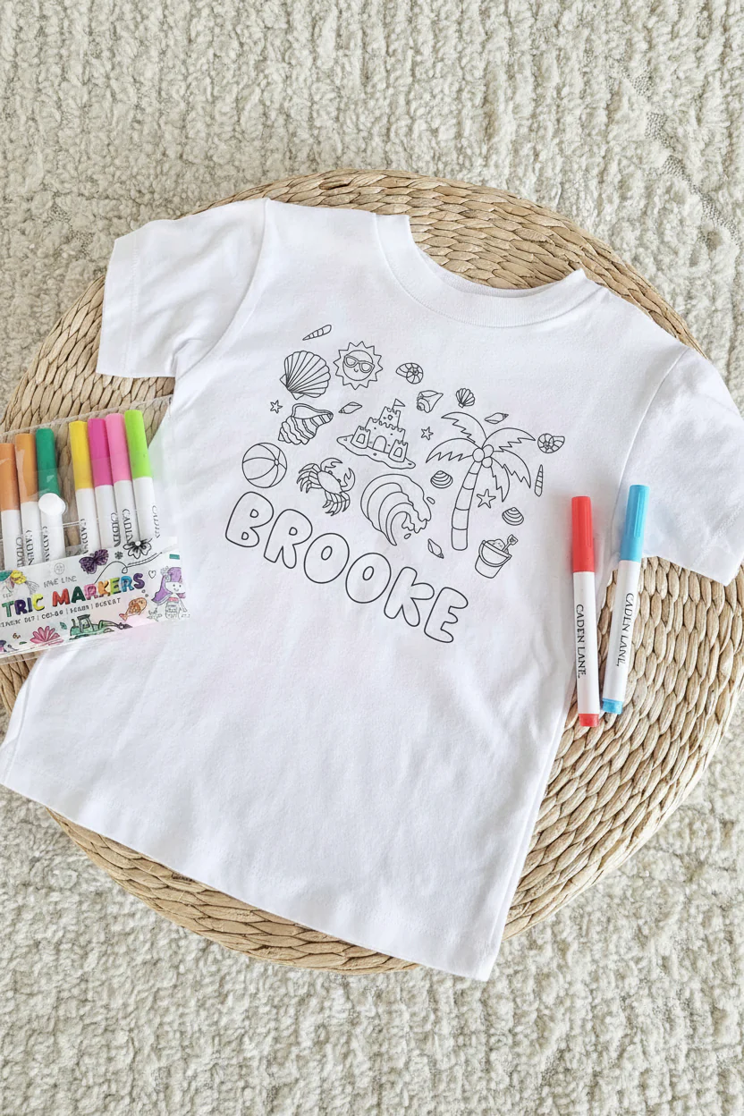 Beach Bash Colorable Personalized Kids Graphic Tee | White