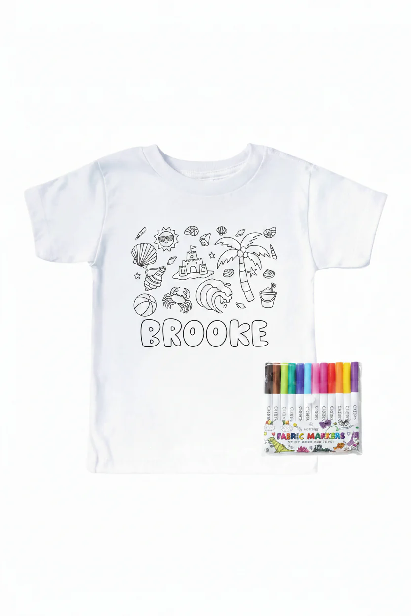 Beach Bash Colorable Personalized Kids Graphic Tee | White - Image 2