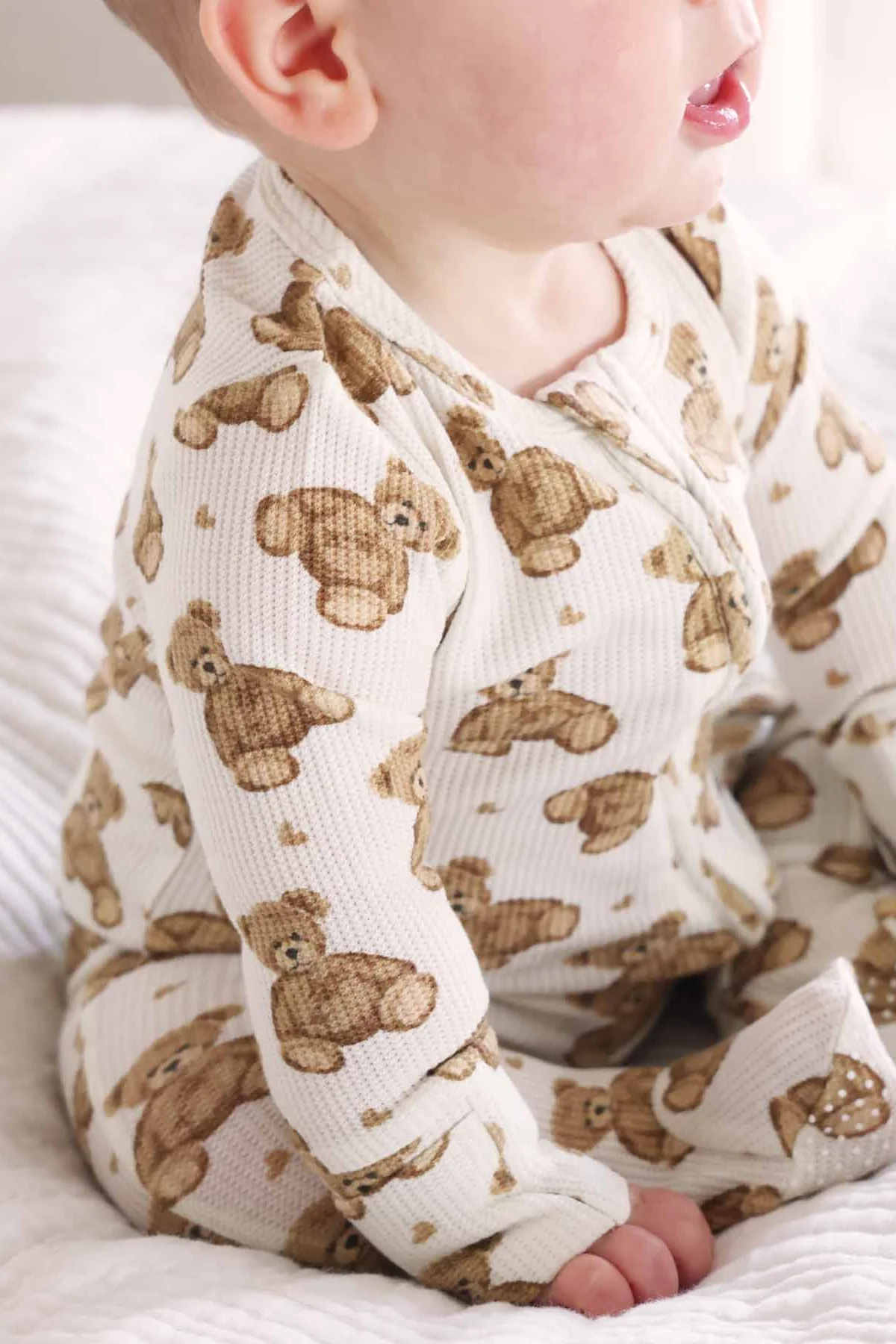 Beary Sweet Bamboo Waffle Zipper Footie - Image 4