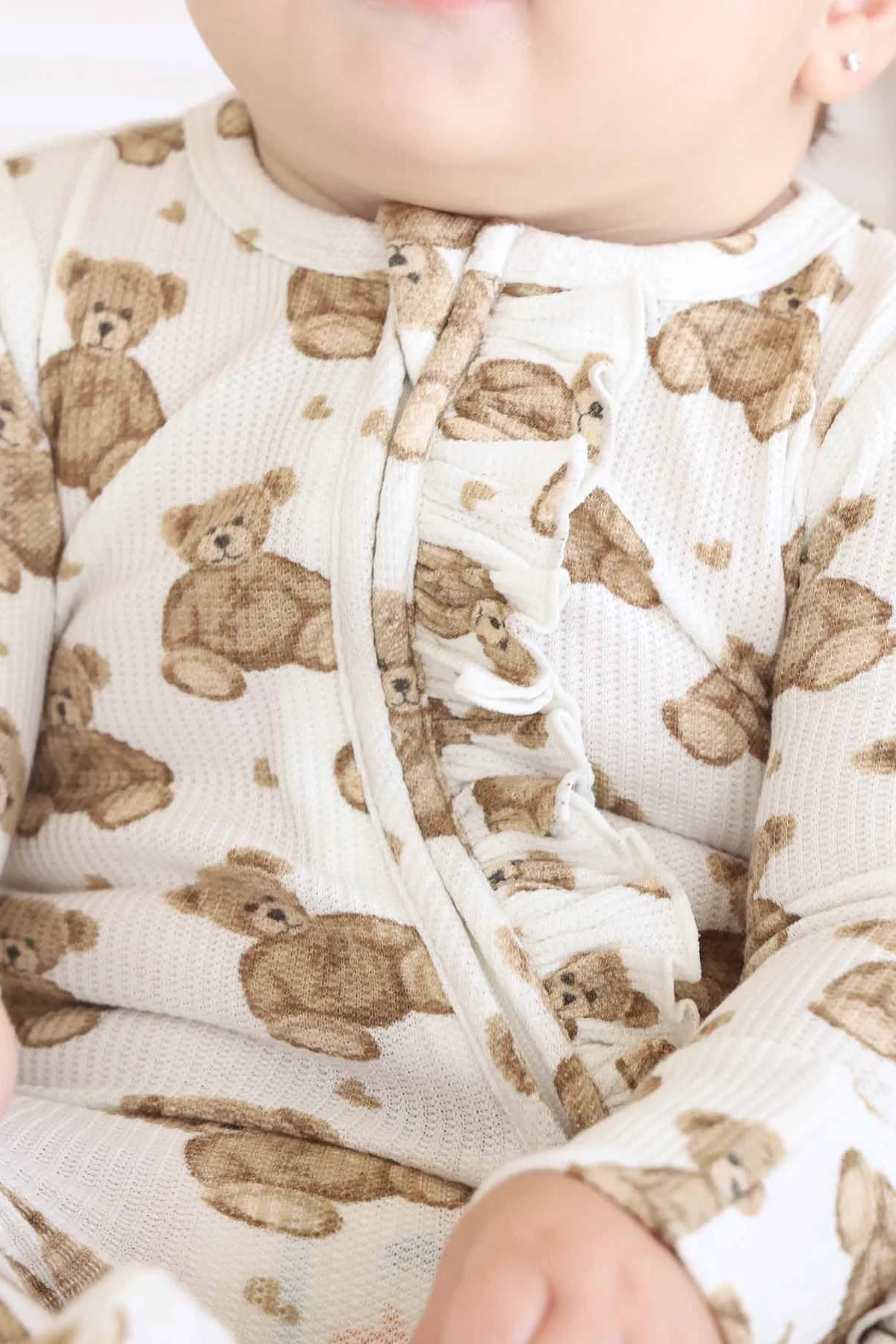Beary Sweet Bamboo Waffle Zipper Ruffle Footie - Image 13