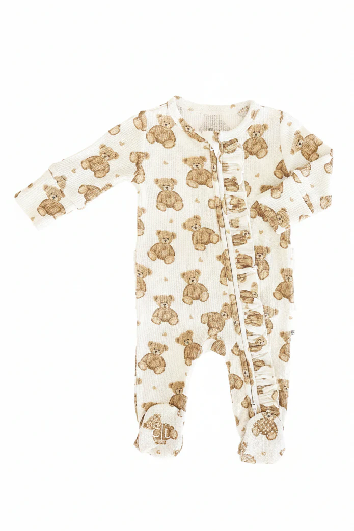 Beary Sweet Bamboo Waffle Zipper Ruffle Footie - Image 2