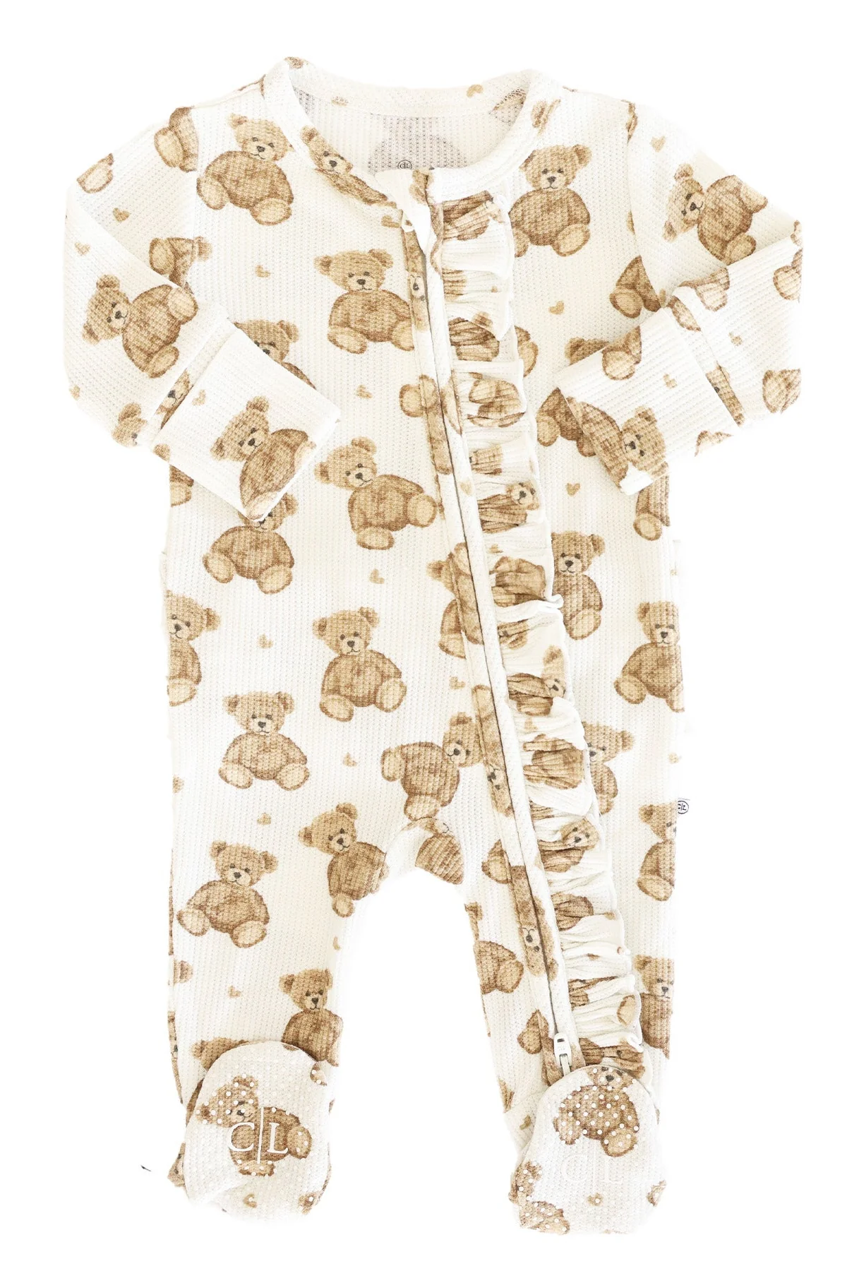 Beary Sweet Bamboo Waffle Zipper Ruffle Footie - Image 9