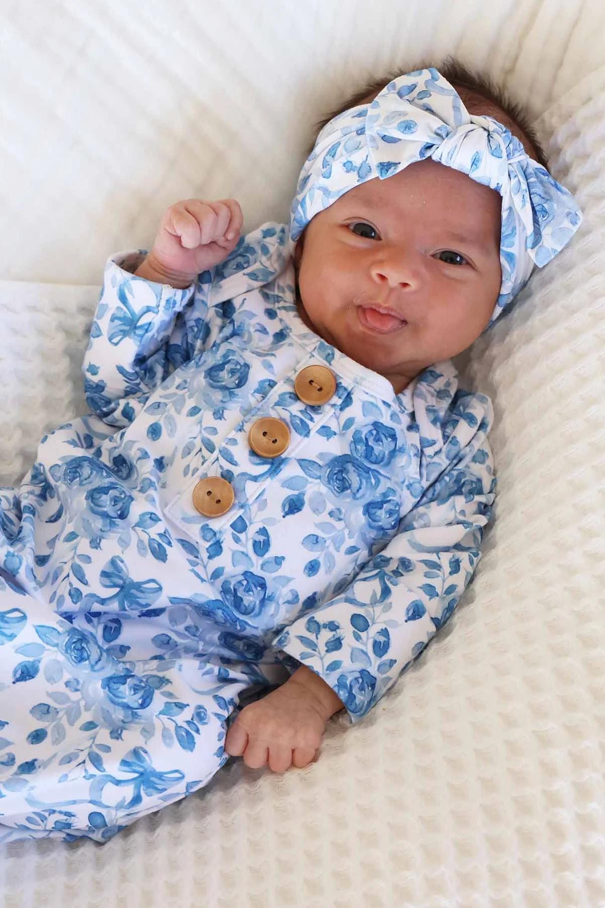 Betsy's Blooms Newborn Baby Knot Gown & Hat Set - Image 4