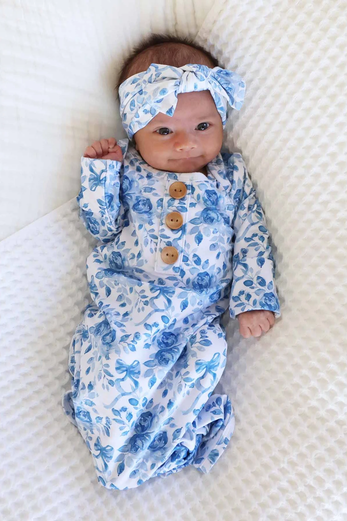 Betsy's Blooms Newborn Baby Knot Gown & Hat Set - Image 5