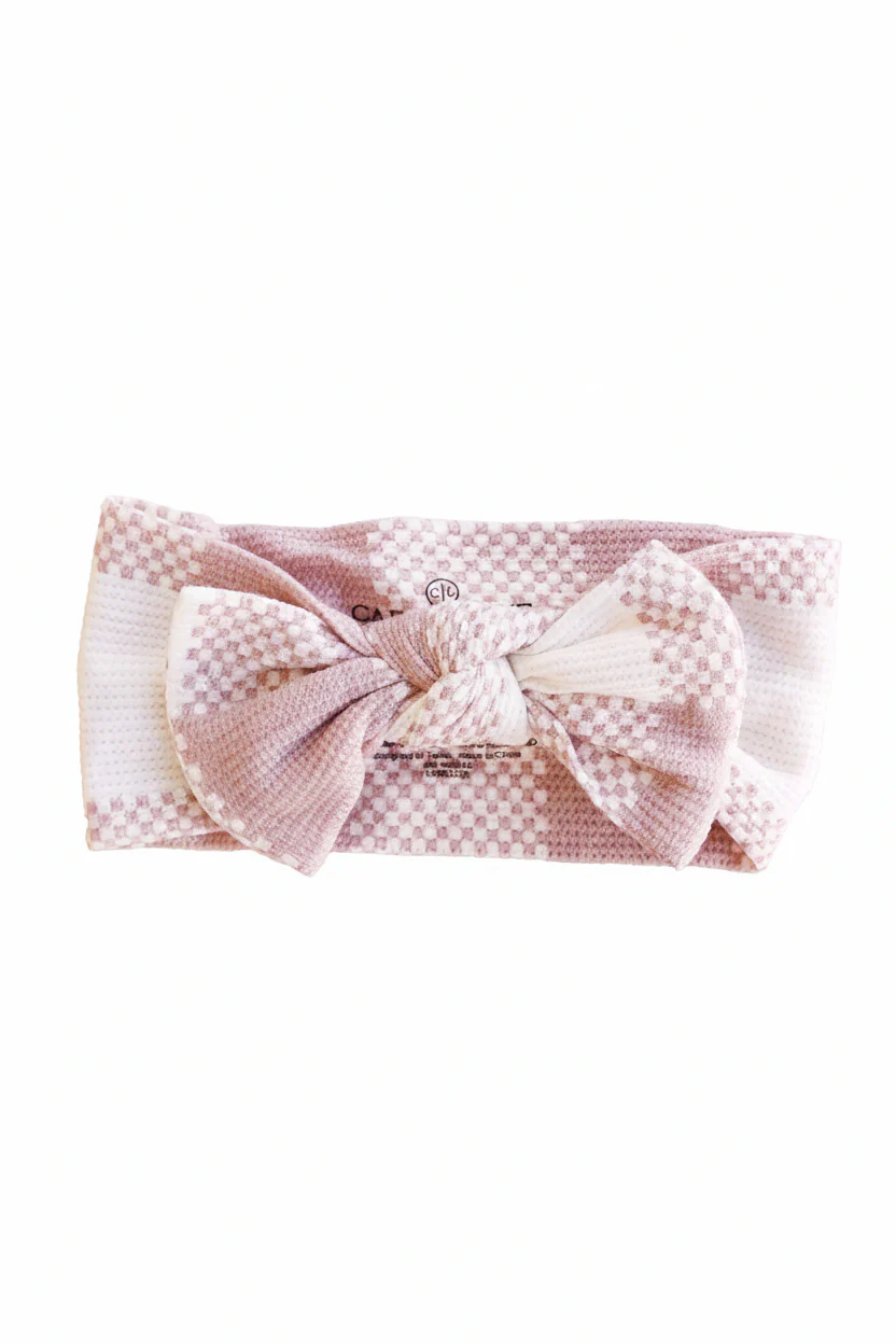 Big Check Bamboo Waffle Knit Large Bow Headwrap | Rosy