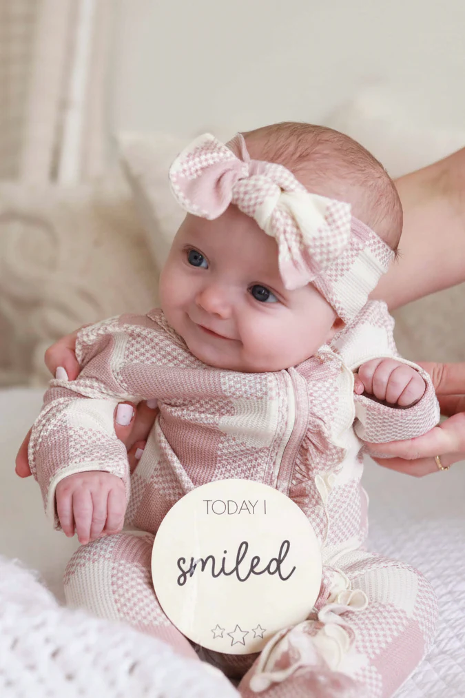 Big Check Bamboo Waffle Knit Large Bow Headwrap | Rosy - Image 3