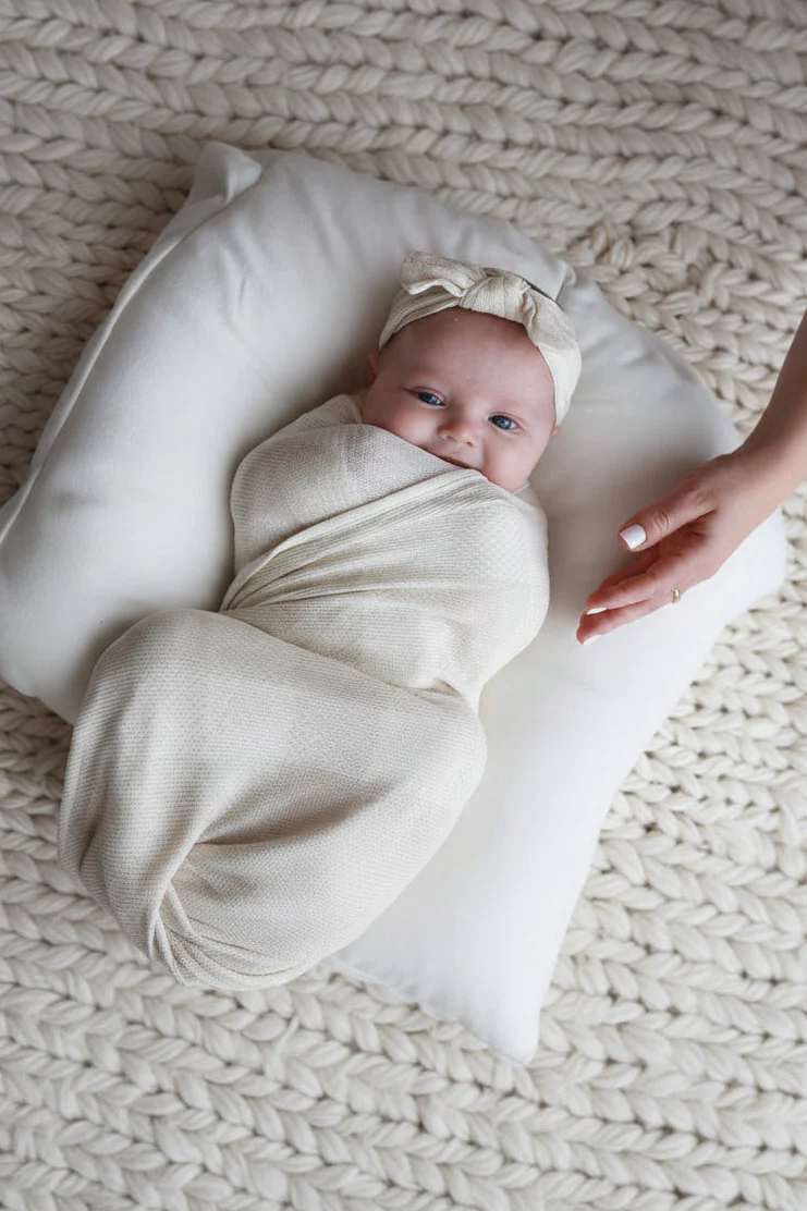 Big Check Bamboo Waffle Oversized Swaddle Blanket | Sand - Image 2