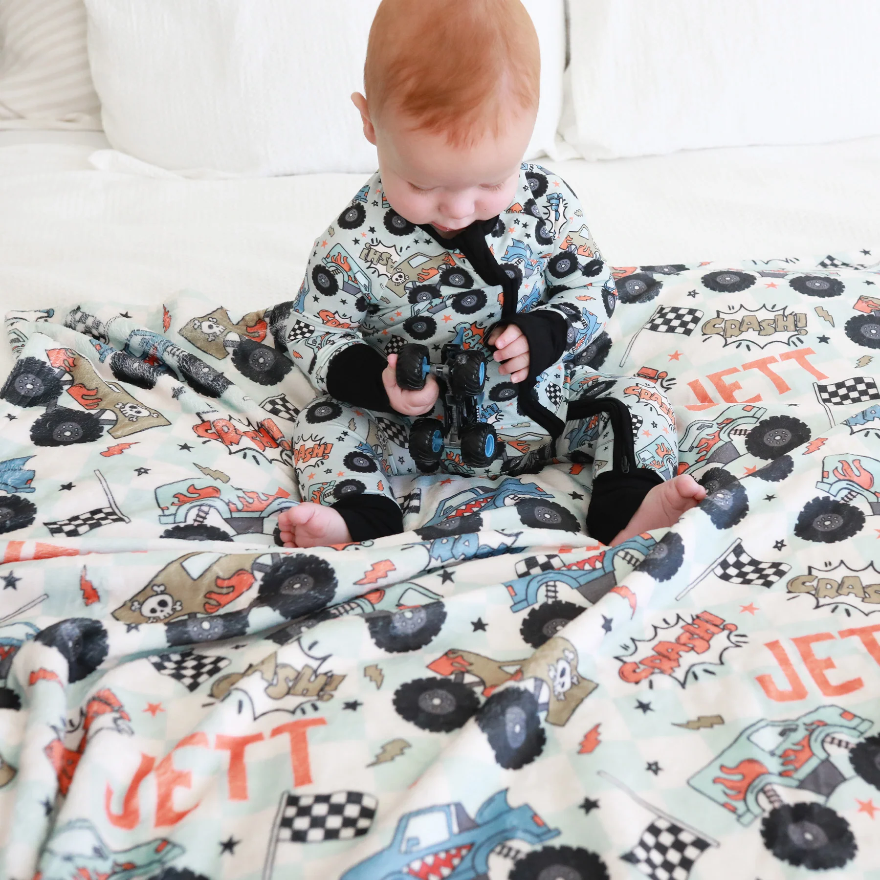 Big Wheelin' Personalized Kids Blanket - Image 2