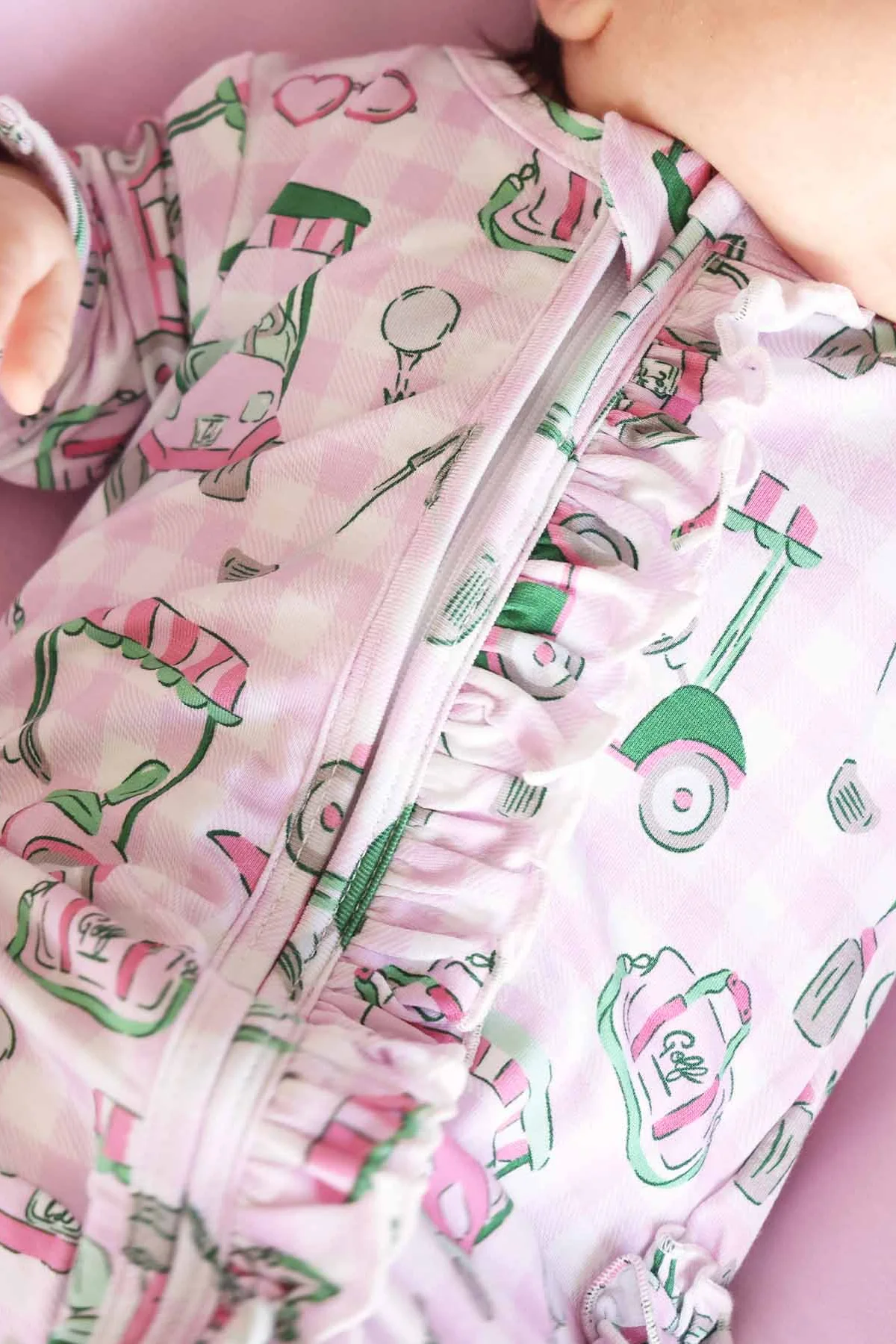 Birdie Babes Ruffle Zipper Footie | Pink - Image 4