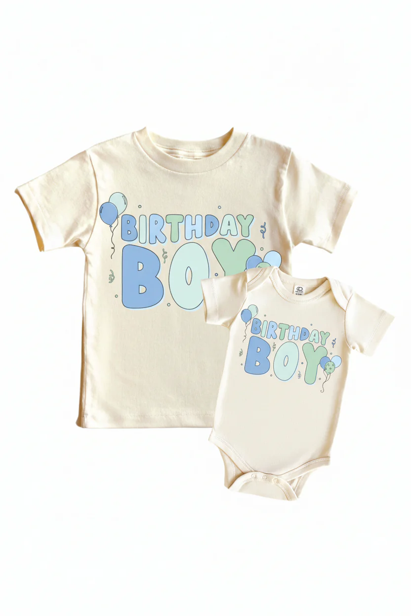 Birthday Boy Graphic Bodysuit & Kids Tee | Natural