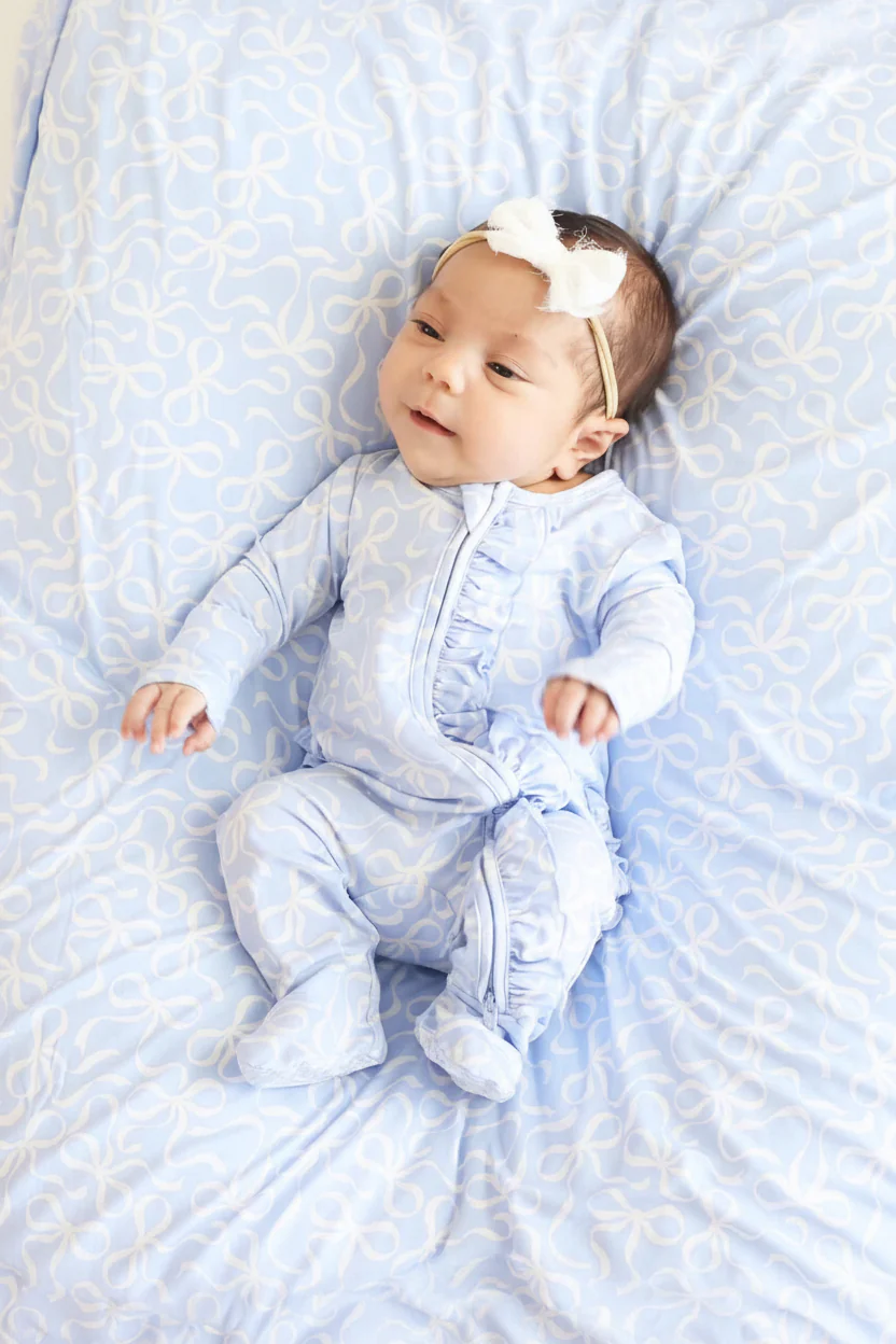 Blue-tiful Bows Ruffle Zipper Footie - Image 10