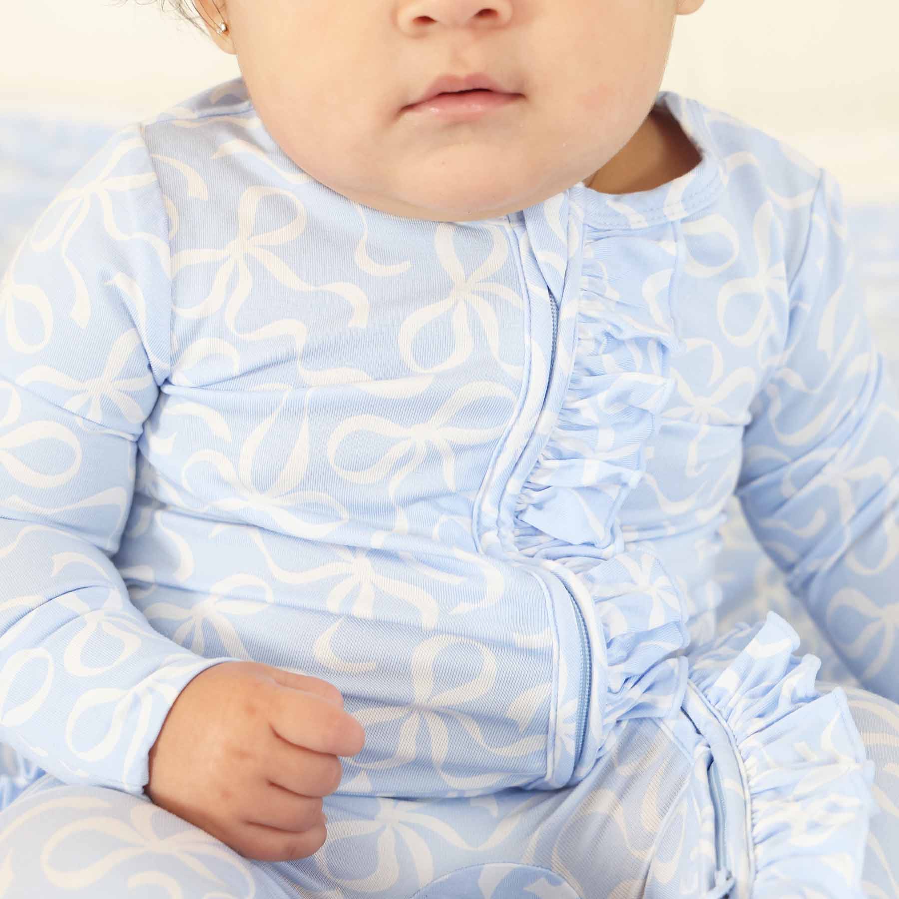 Blue-tiful Bows Ruffle Zipper Footie - Image 5
