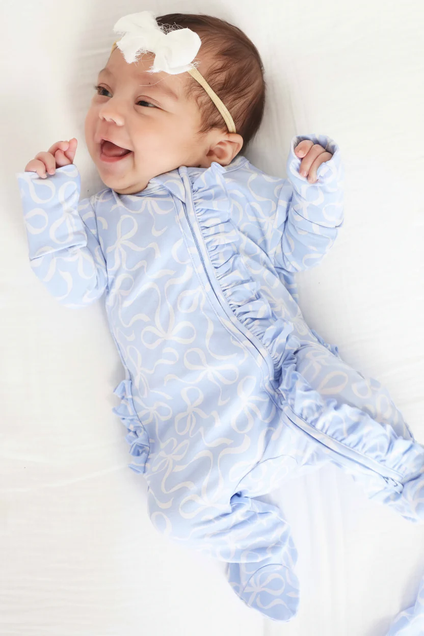 Blue-tiful Bows Ruffle Zipper Footie - Image 8