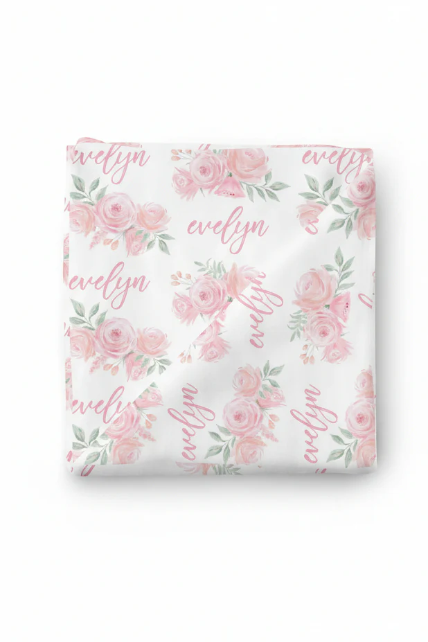 Blush Rose Personalized Baby Name Swaddle Blanket - Image 2