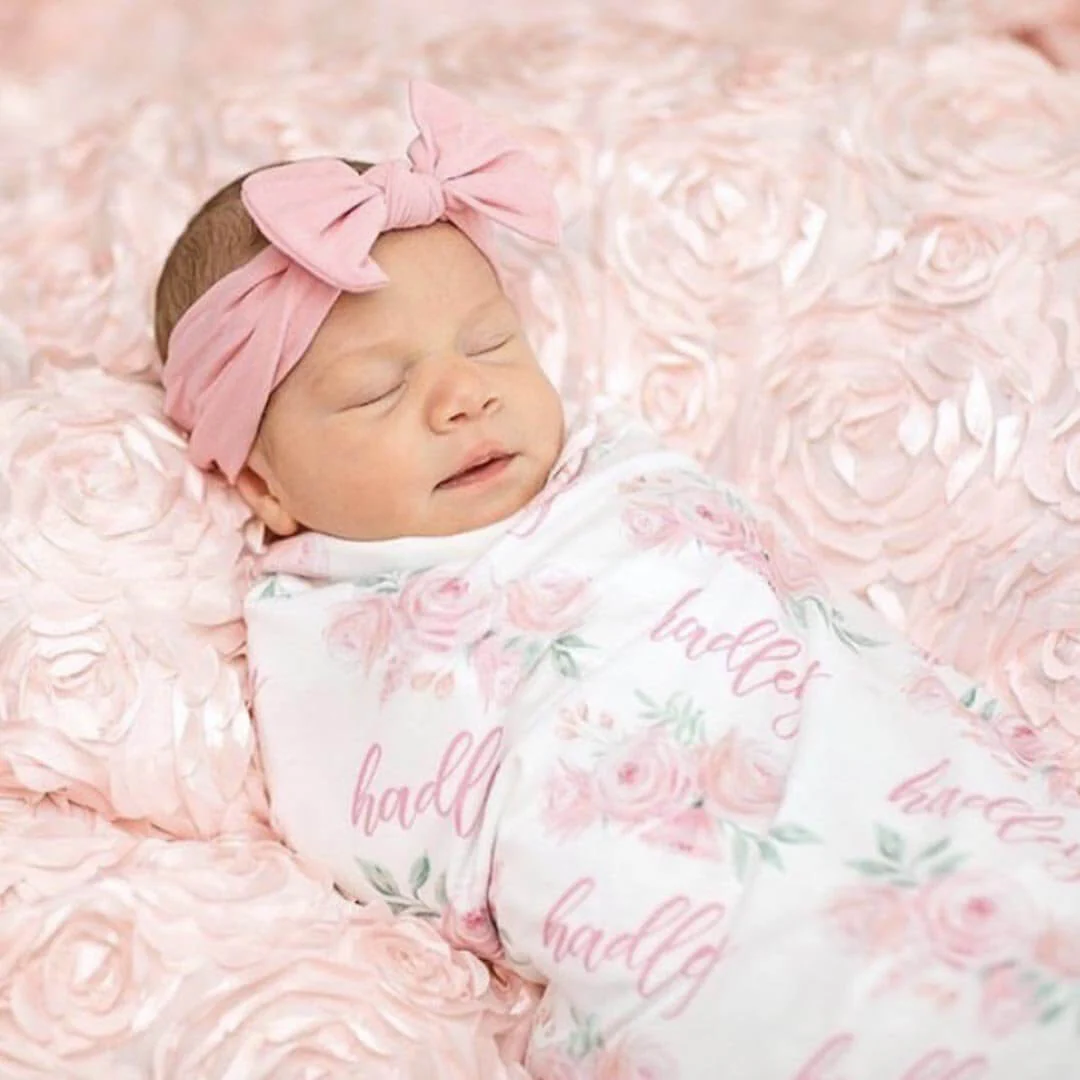 Blush Rose Personalized Baby Name Swaddle Blanket - Image 3