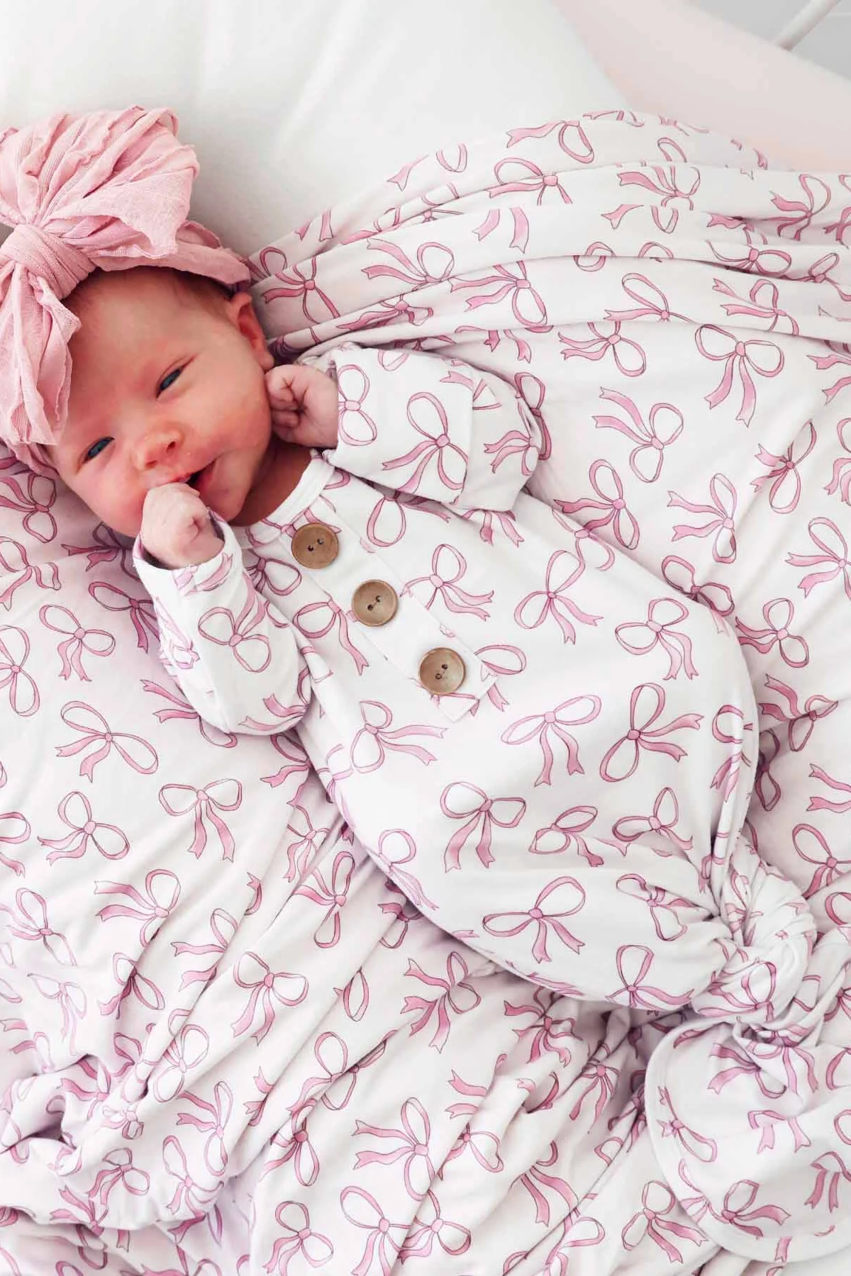 Blushing Bows Newborn Baby Knot Gown & Hat Set - Image 3