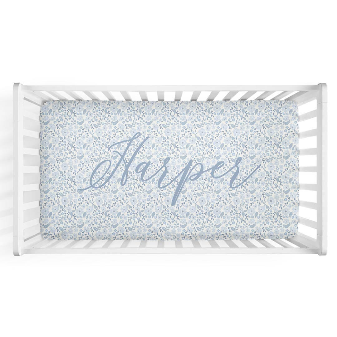 Botanical Blue Personalized Crib Sheet