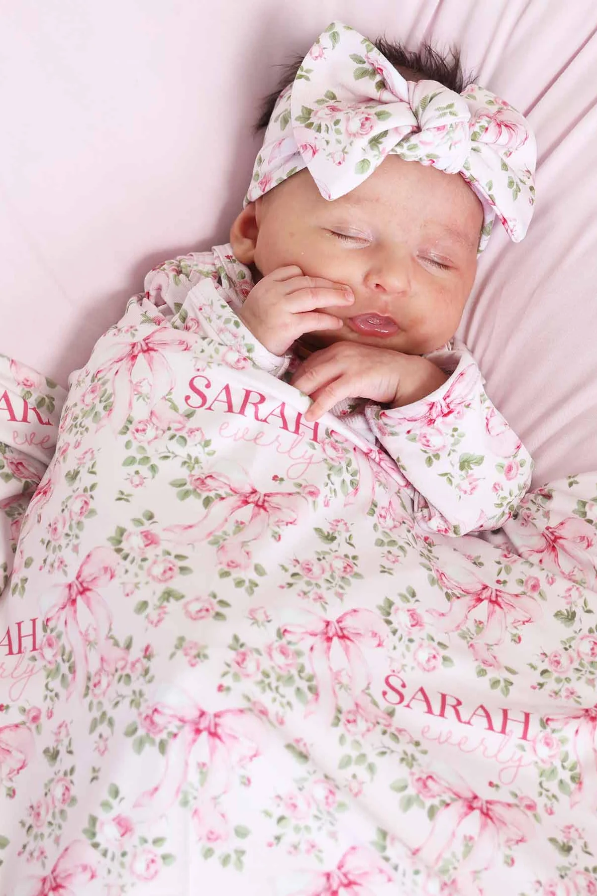 Bows in Bloom Personalized Swaddle Blanket - Image 3