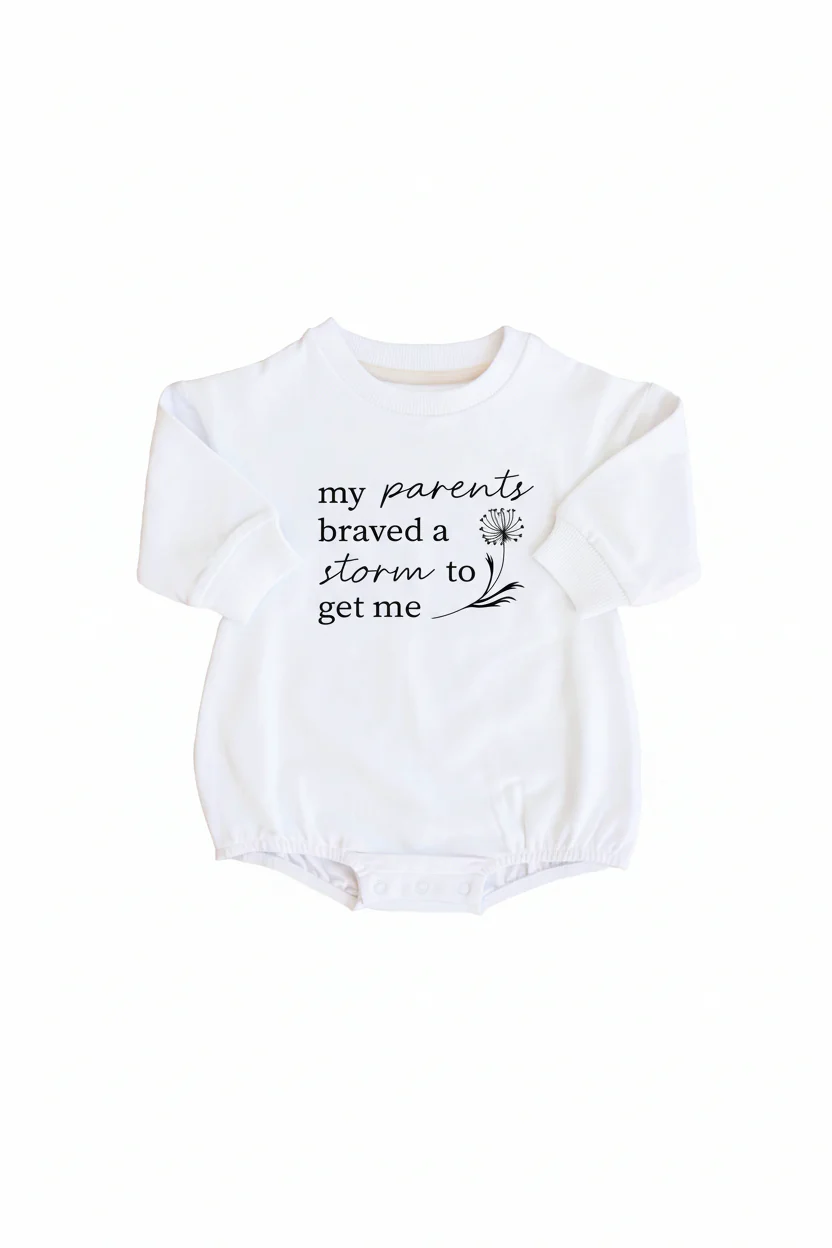 Braved The Storm Graphic Sweatshirt Bubble Romper | White