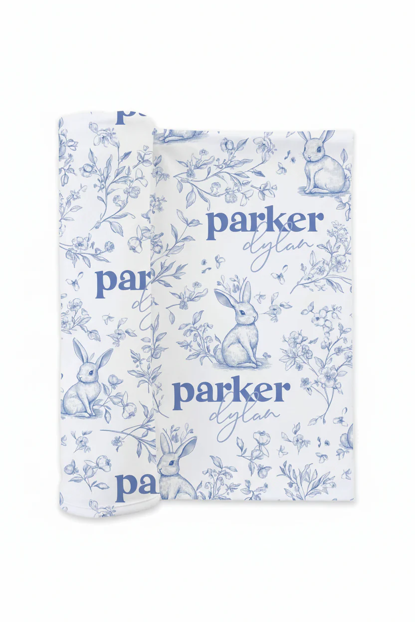 Bunny Blues Personalized Swaddle Blanket - Image 2