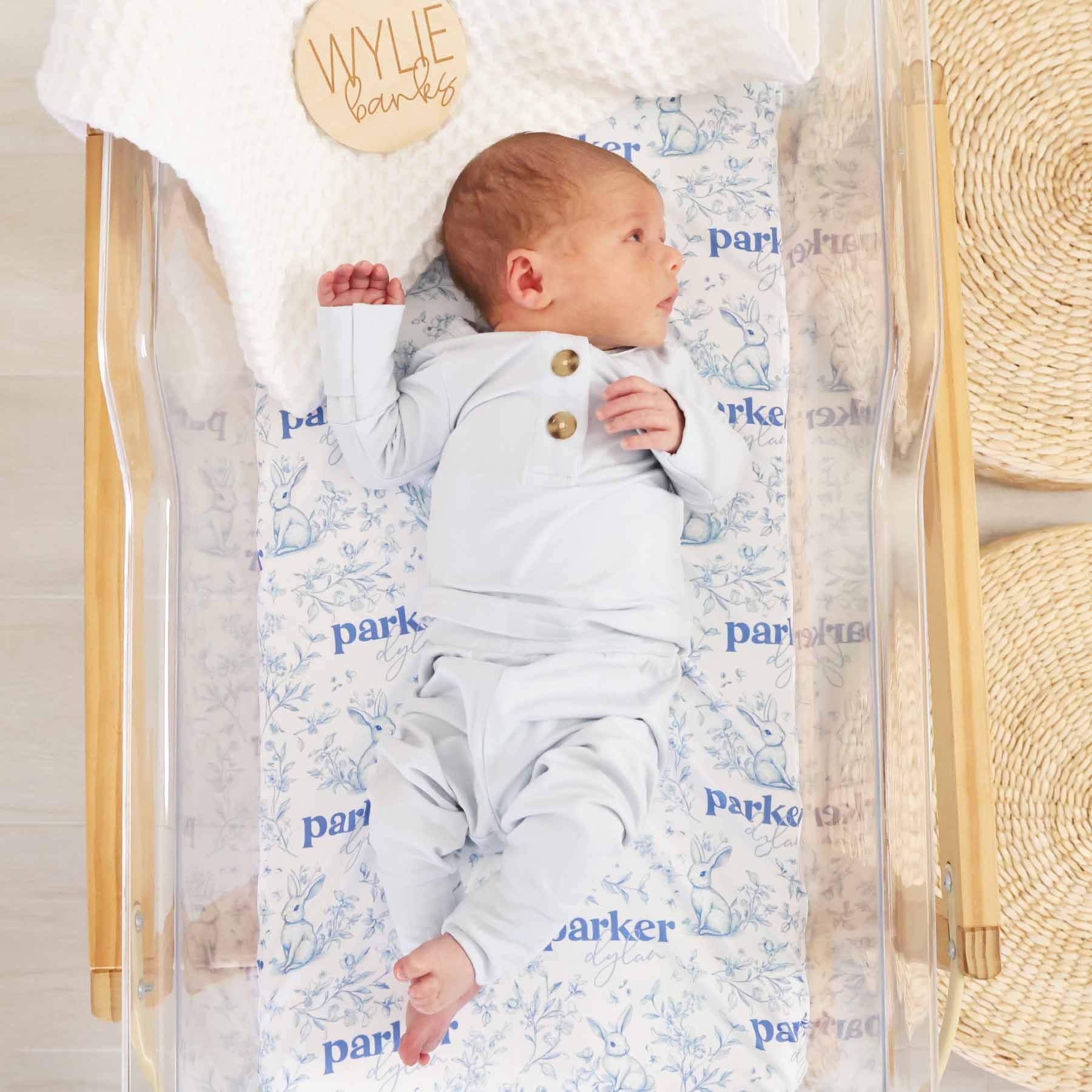 Bunny Blues Personalized Swaddle Blanket - Image 3