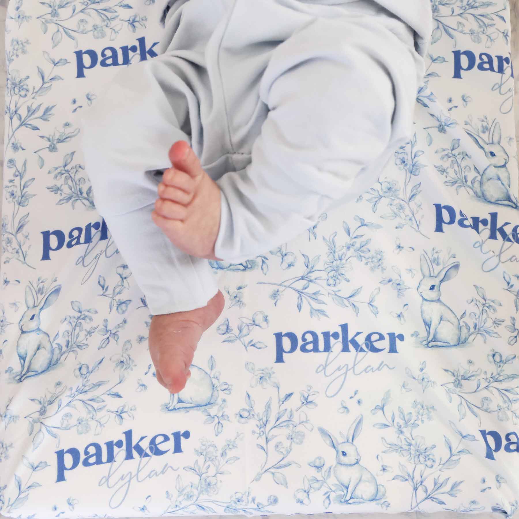 Bunny Blues Personalized Swaddle Blanket - Image 4