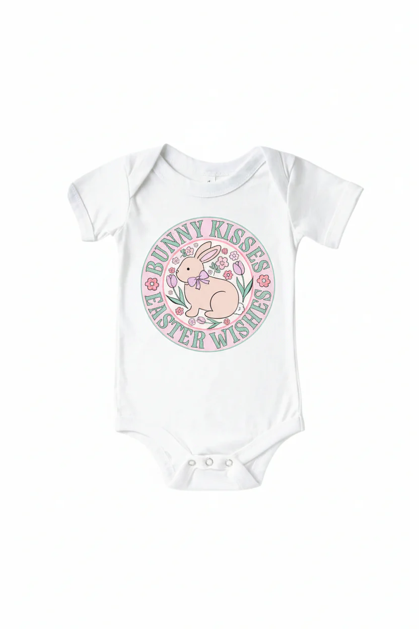 Bunny Kisses Pink Graphic Bodysuit & Kids Tee | White - Image 2