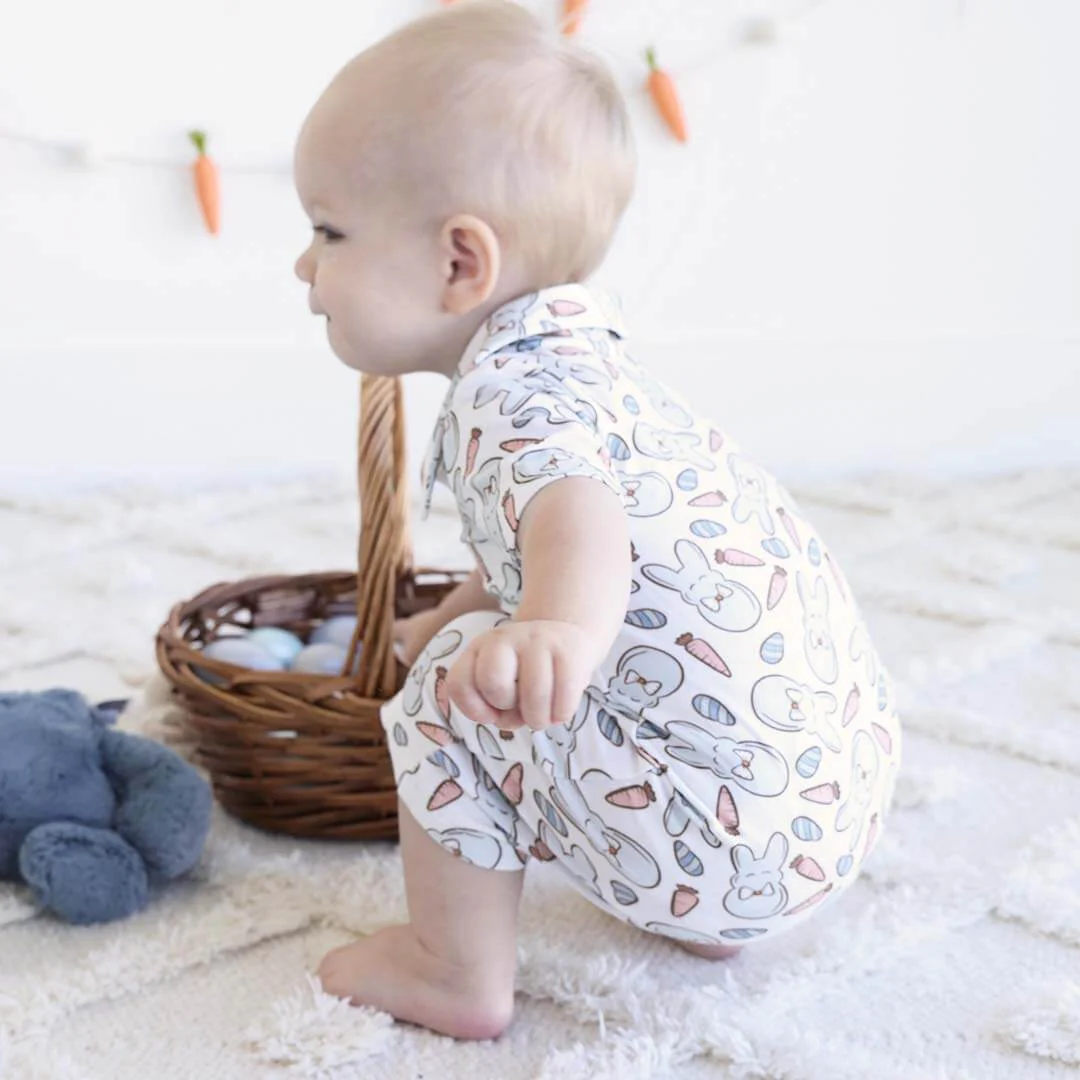 Bunny Love Button Romper | Blue - Image 3