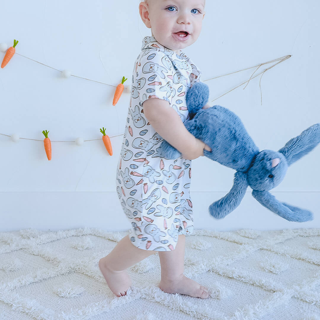 Bunny Love Button Romper | Blue - Image 4