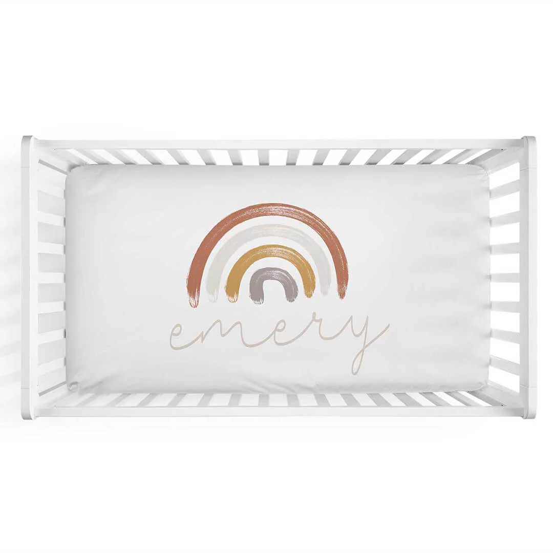 Cannon's Earthy Rainbow Personalized Crib Sheet - Image 2