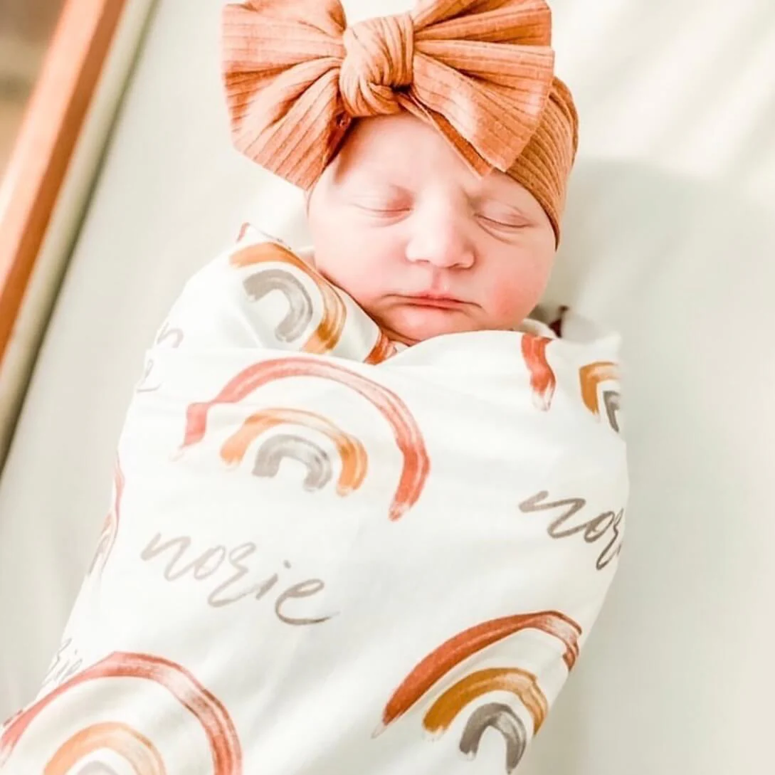 Cannon's Earthy Rainbow Personalized Swaddle Blanket - Image 3