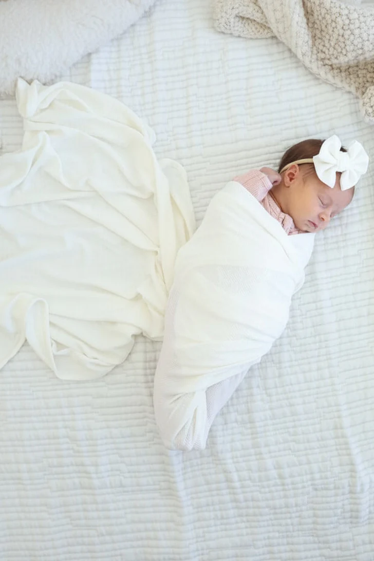 Cloud White Bamboo Waffle Oversized Swaddle Blanket - Image 3